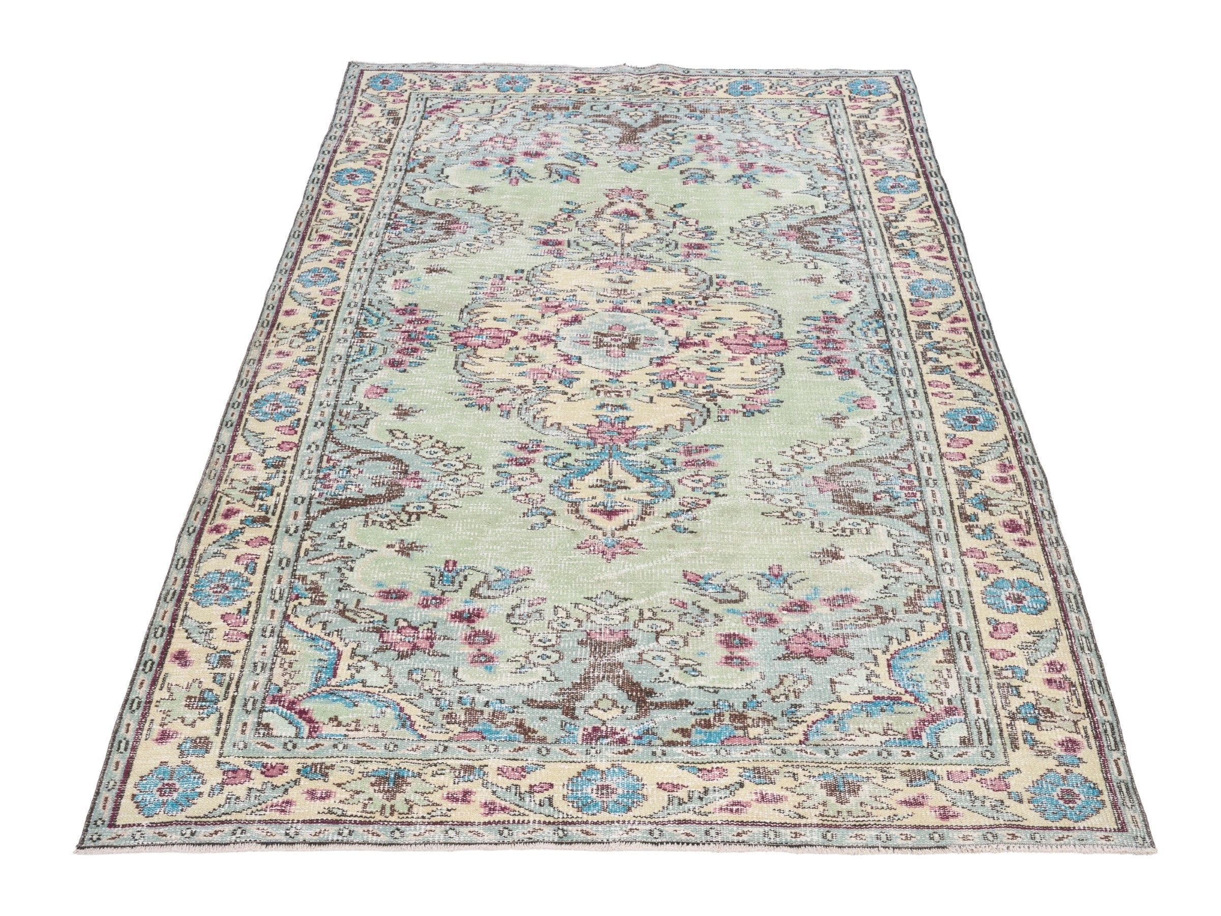 Turkish Manisa area rug in cream and muted pink, view 2 of 10
