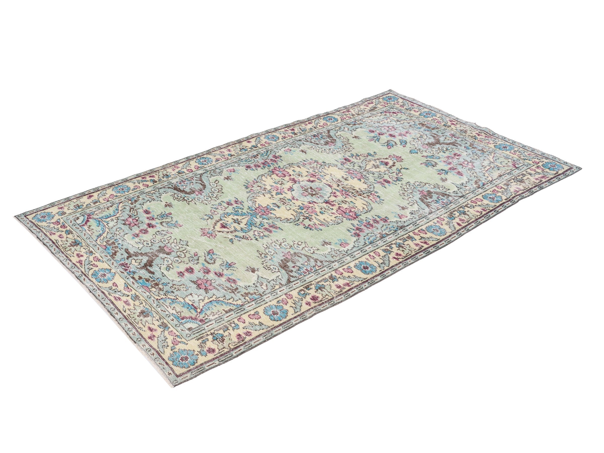 Turkish Manisa area rug in cream and muted pink, view 3 of 10