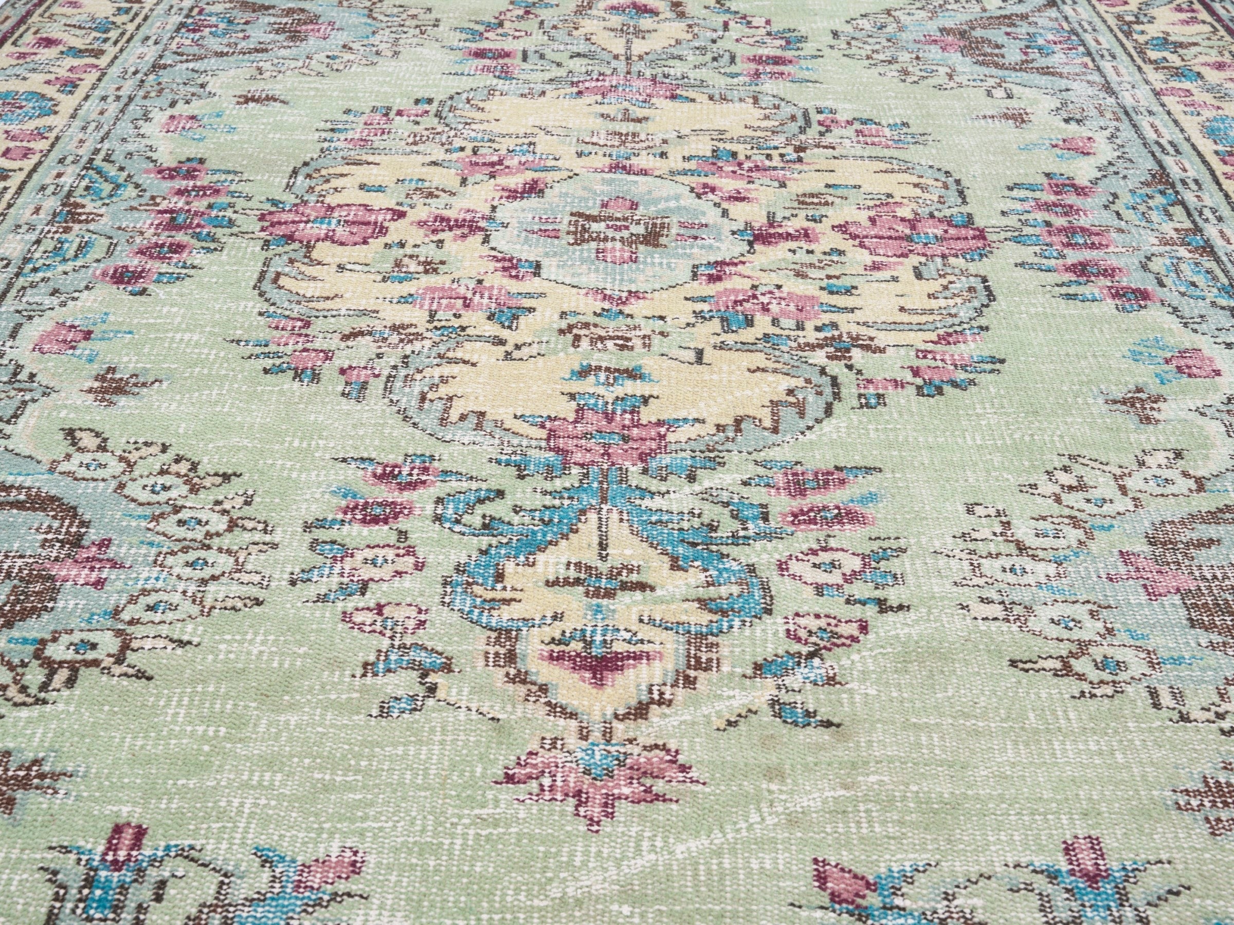 Turkish Manisa area rug in cream and muted pink, view 4 of 10