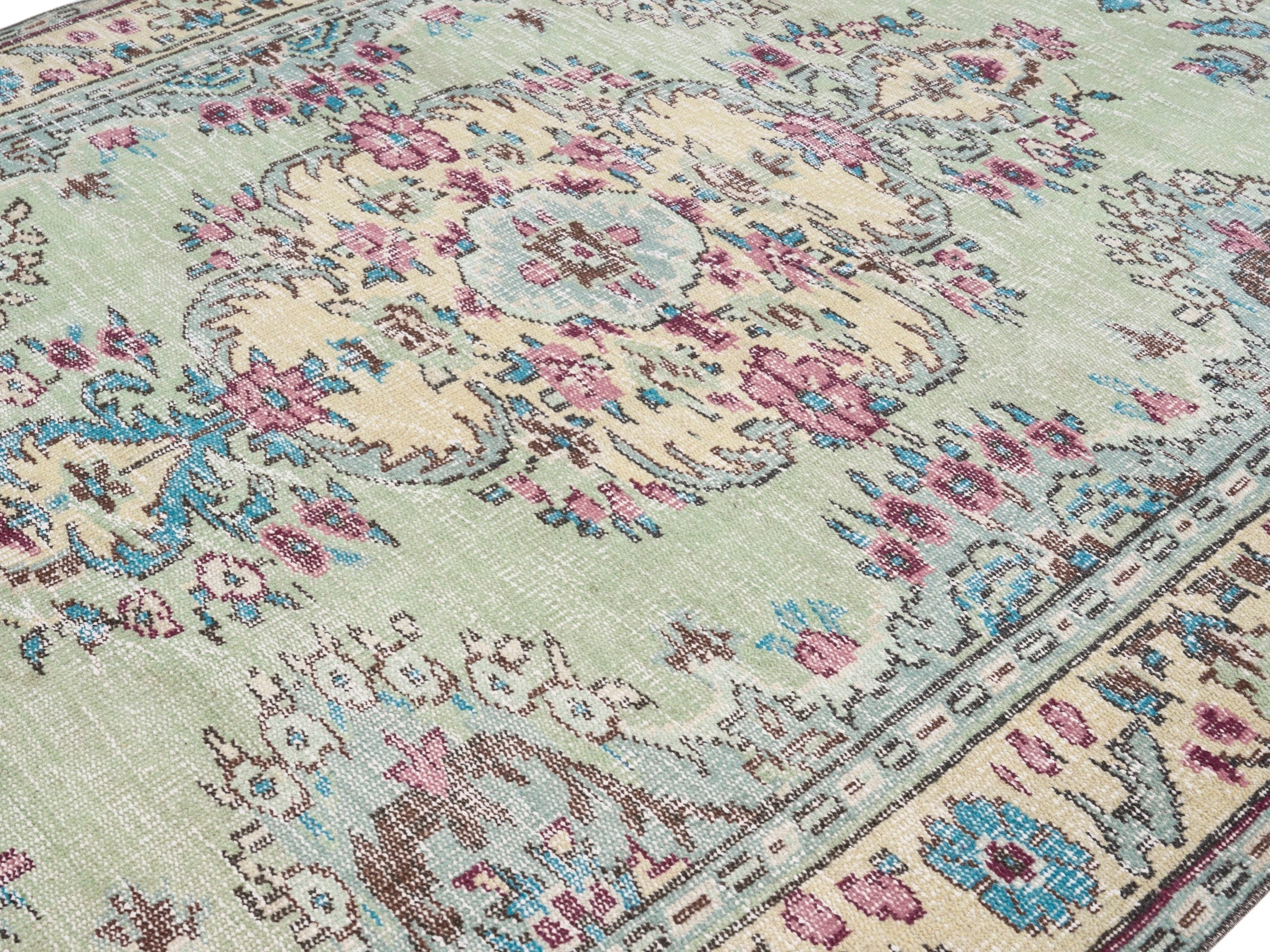 Turkish Manisa area rug in cream and muted pink, view 5 of 10