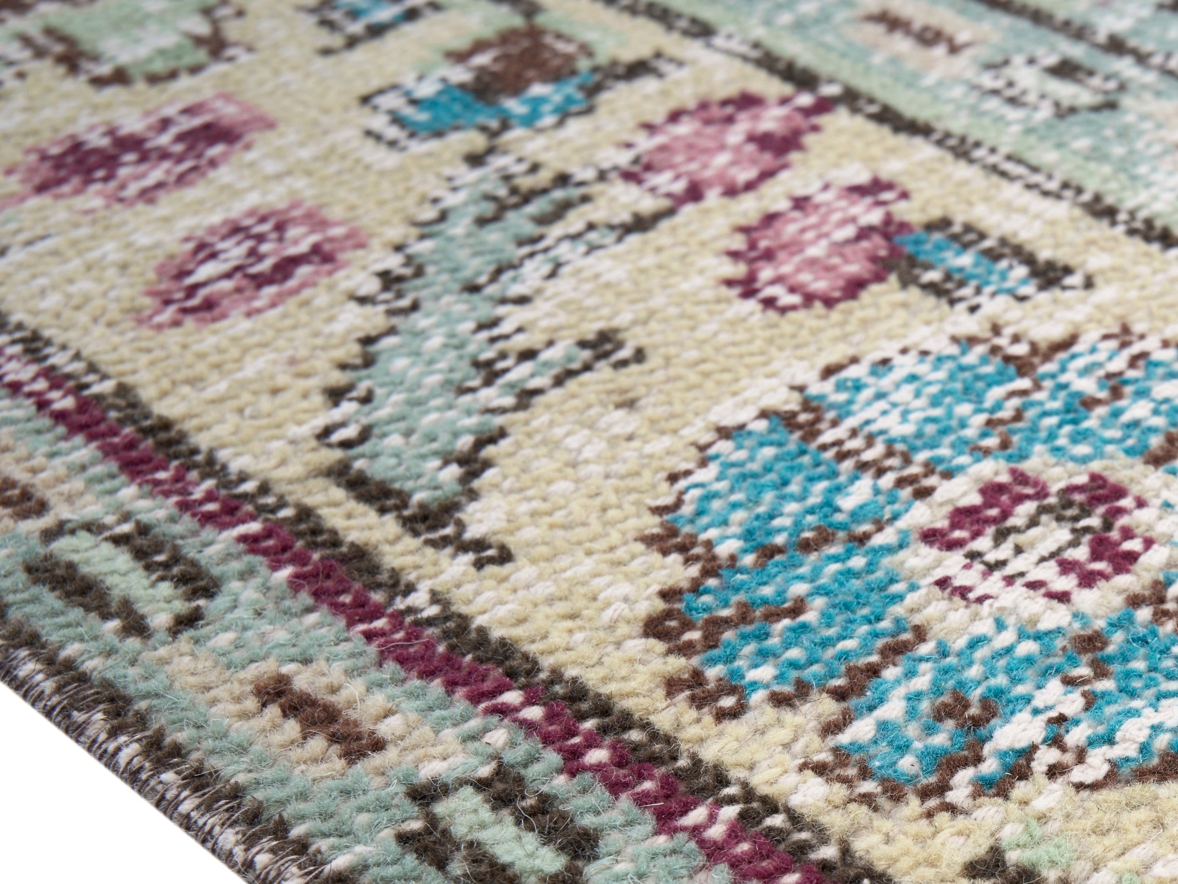 Turkish Manisa area rug in cream and muted pink, view 6 of 10