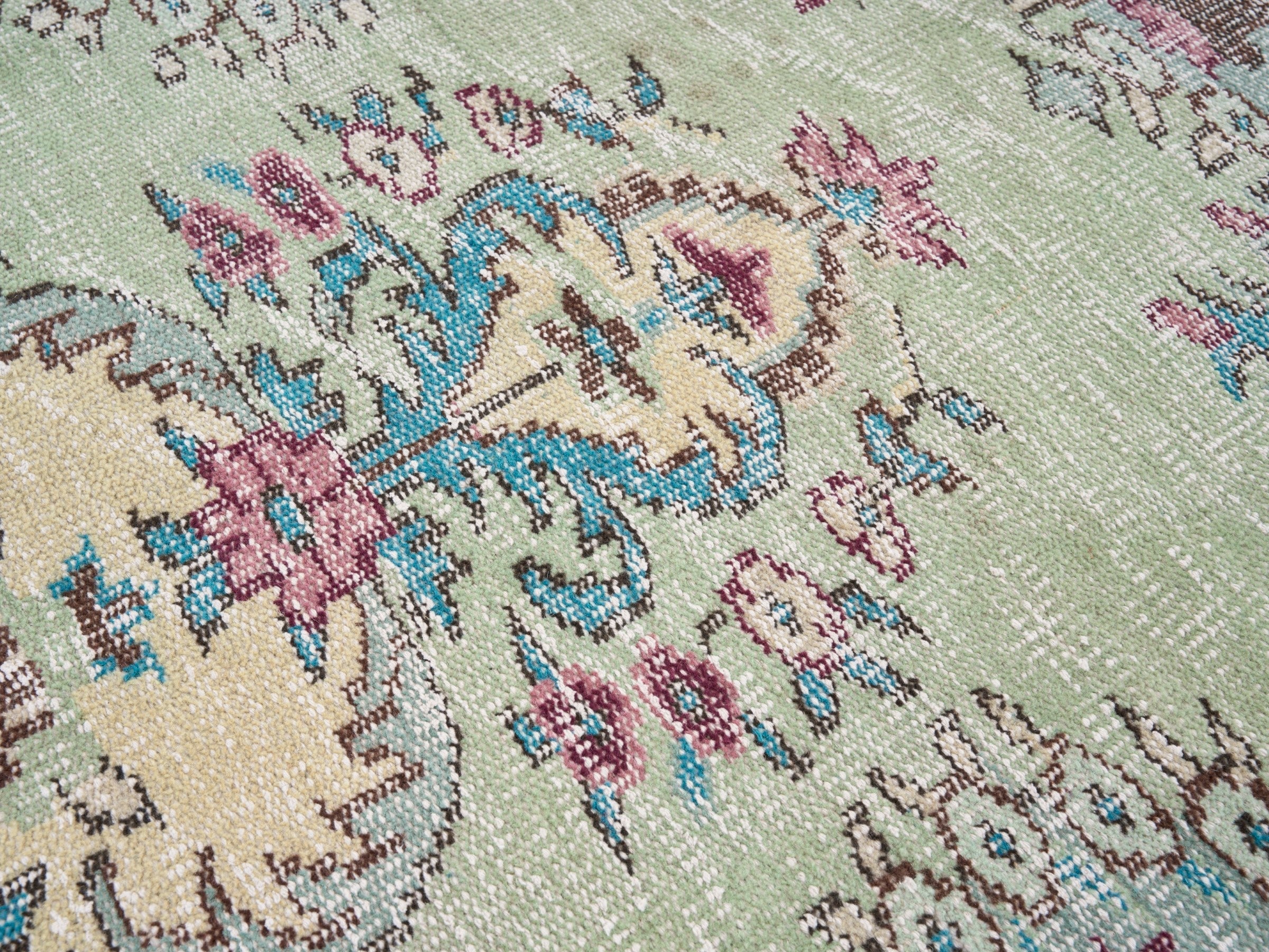 Turkish Manisa area rug in cream and muted pink, view 7 of 10