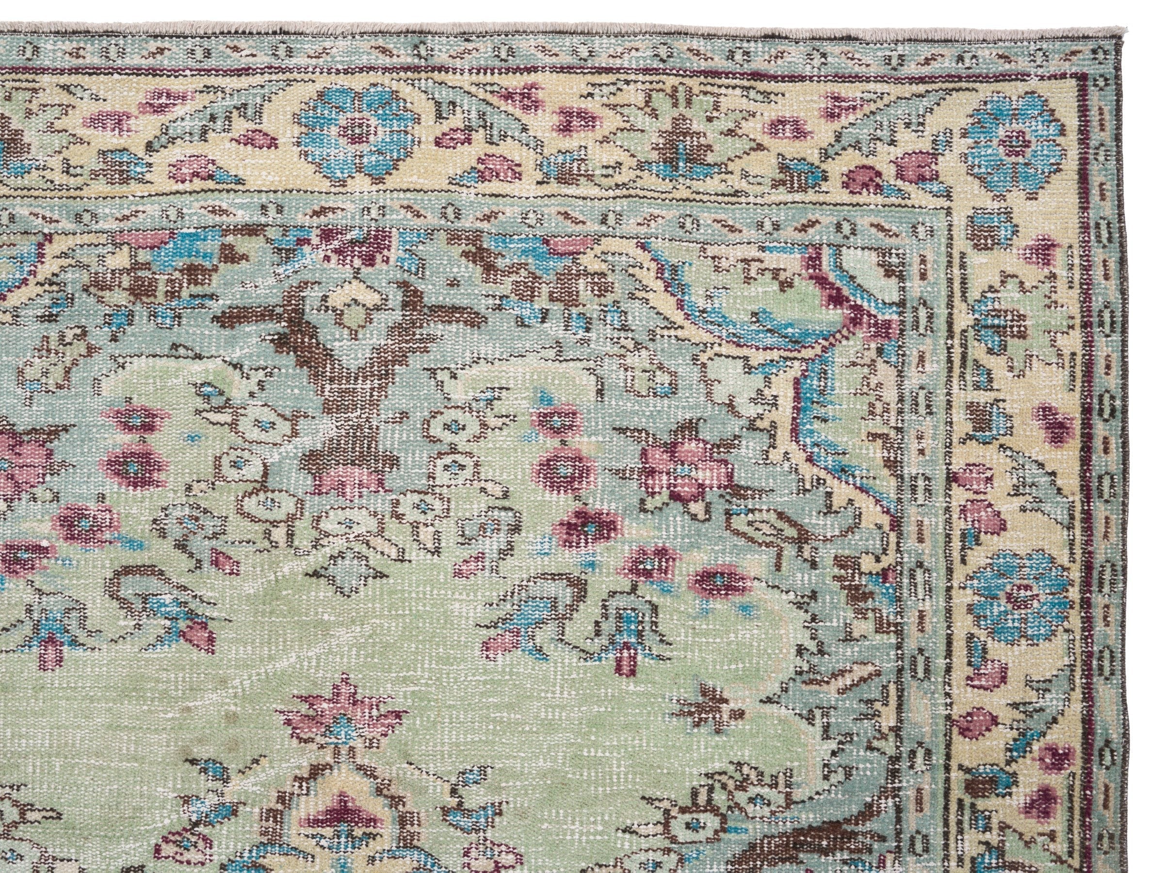 Turkish Manisa area rug in cream and muted pink, view 8 of 10