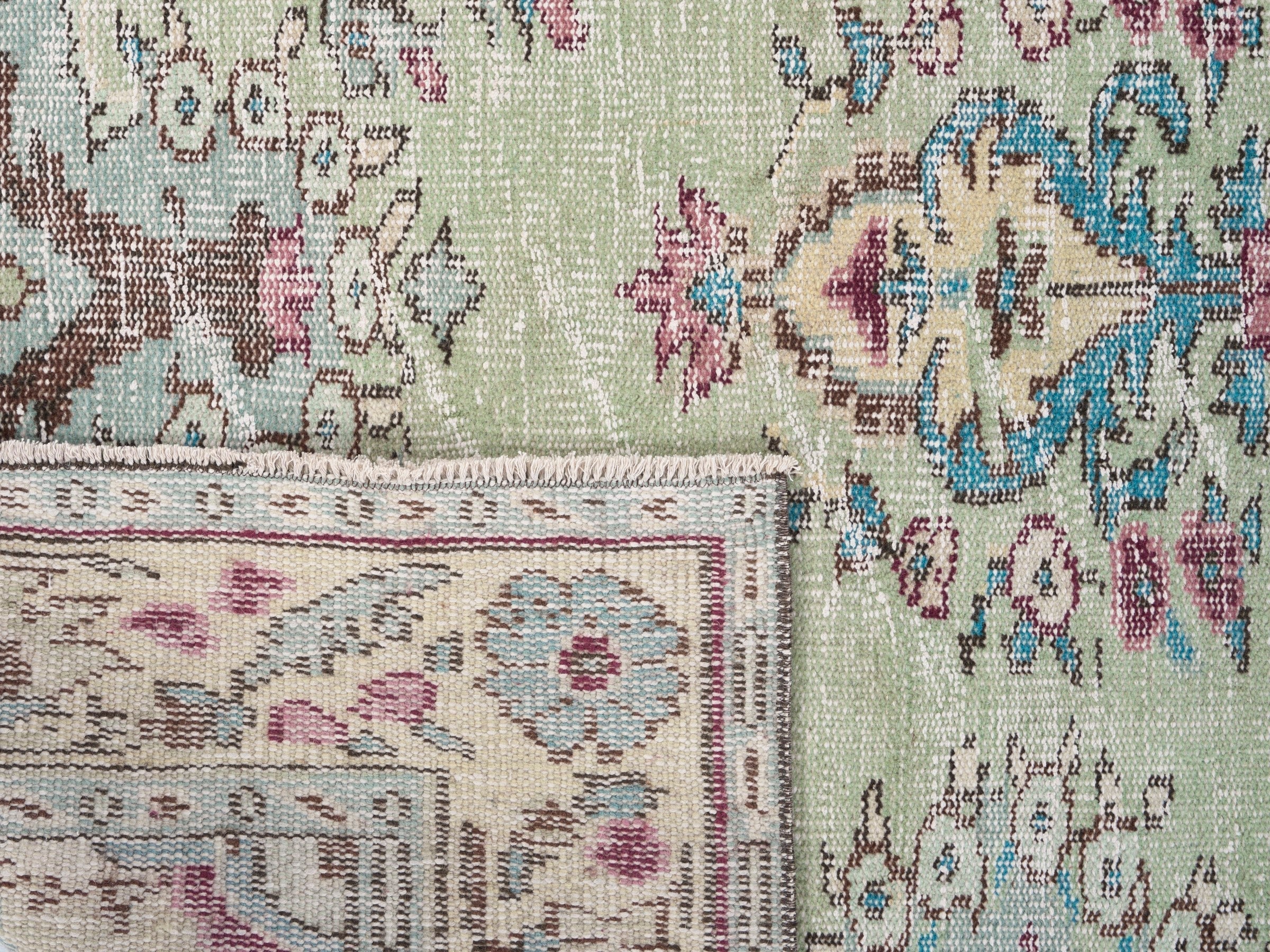 Turkish Manisa area rug in cream and muted pink, view 10 of 10