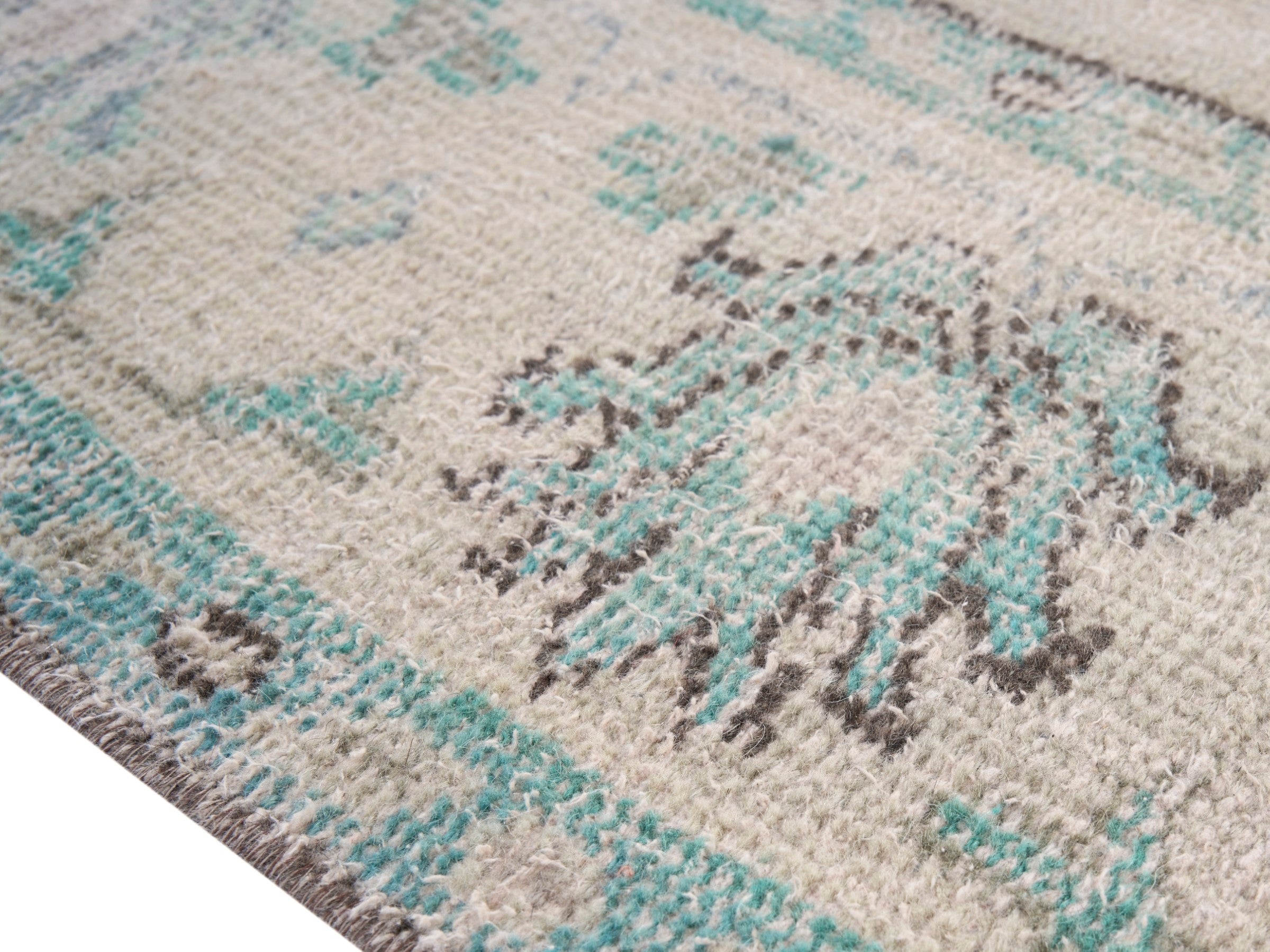 Turkish Manisa area rug in cream and teal, view 6 of 10