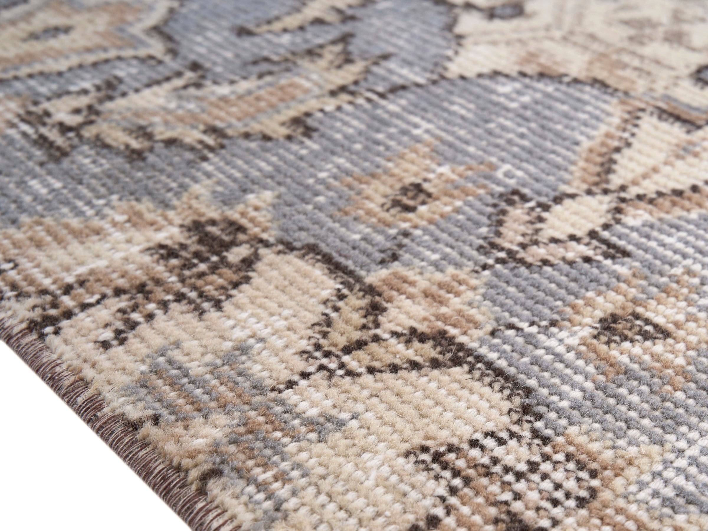 Turkish Isparta area rug in cream and dusty blue, view 6 of 10