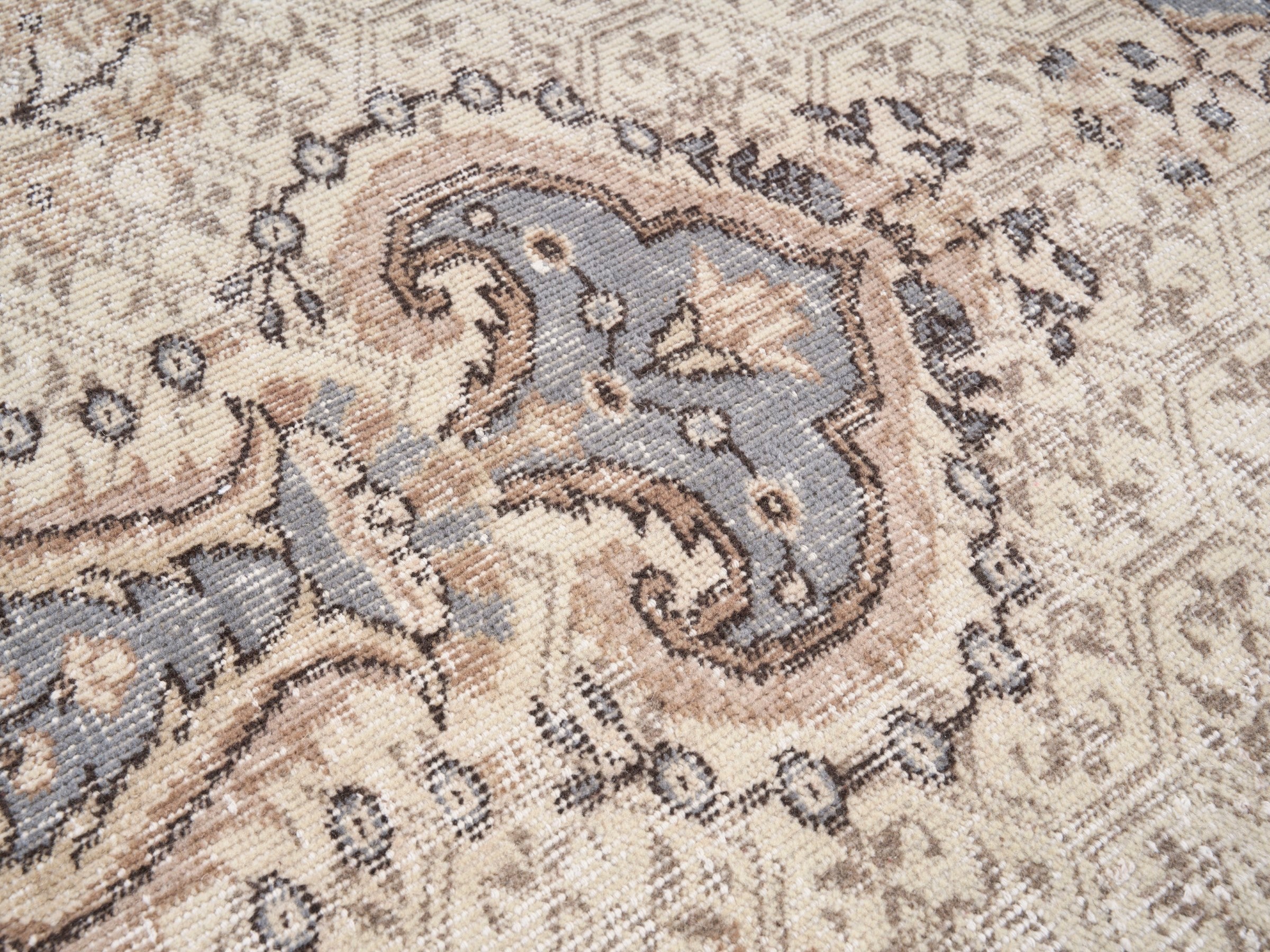 Turkish Isparta area rug in cream and dusty blue, view 7 of 10