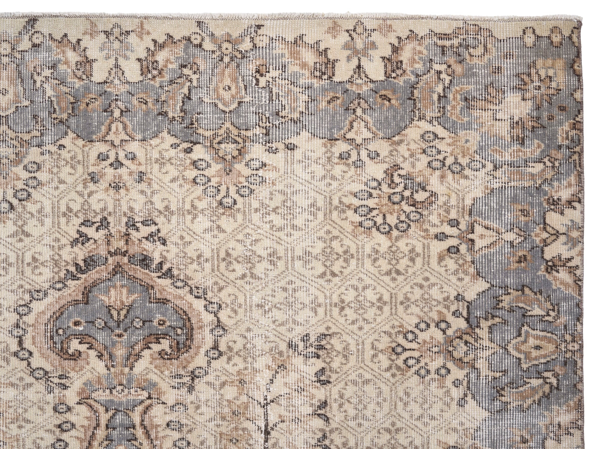 Turkish Isparta area rug in cream and dusty blue, view 8 of 10