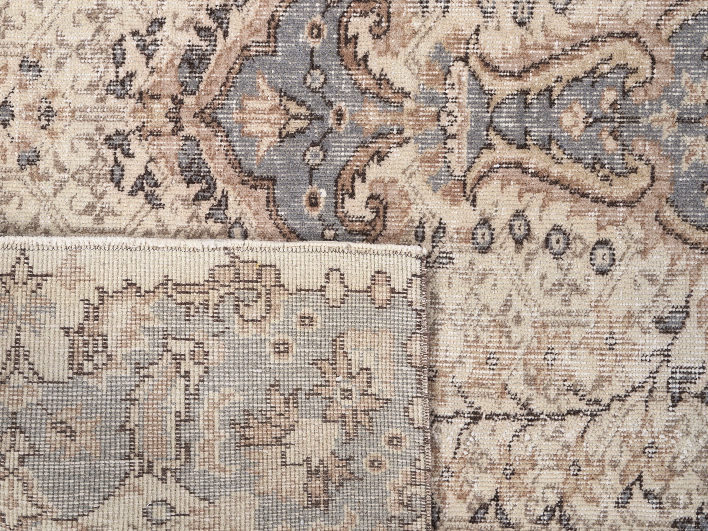 Turkish Isparta area rug in cream and dusty blue, view 10 of 10