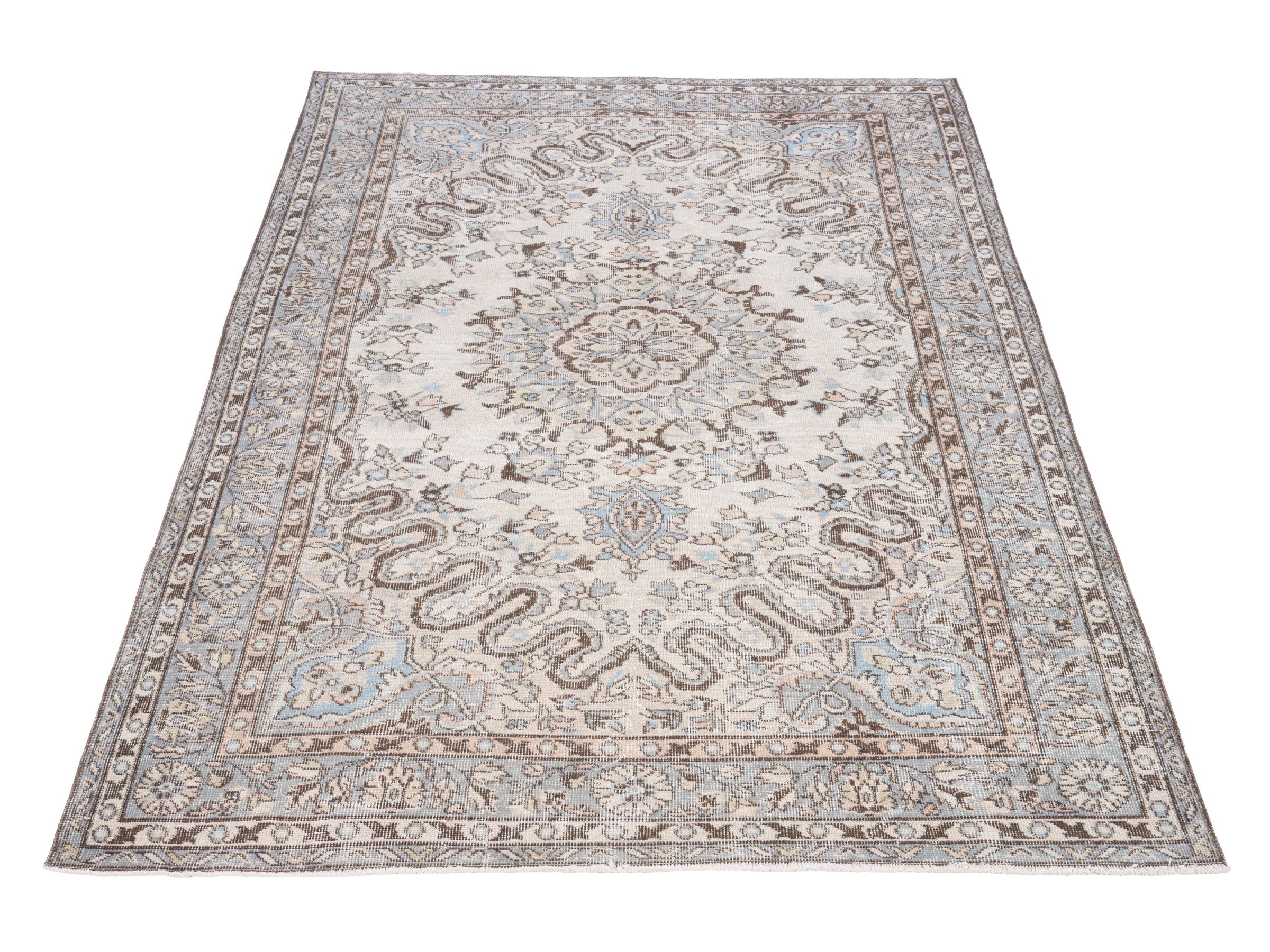 Turkish Isparta area rug in cream and taupe, view 2 of 10