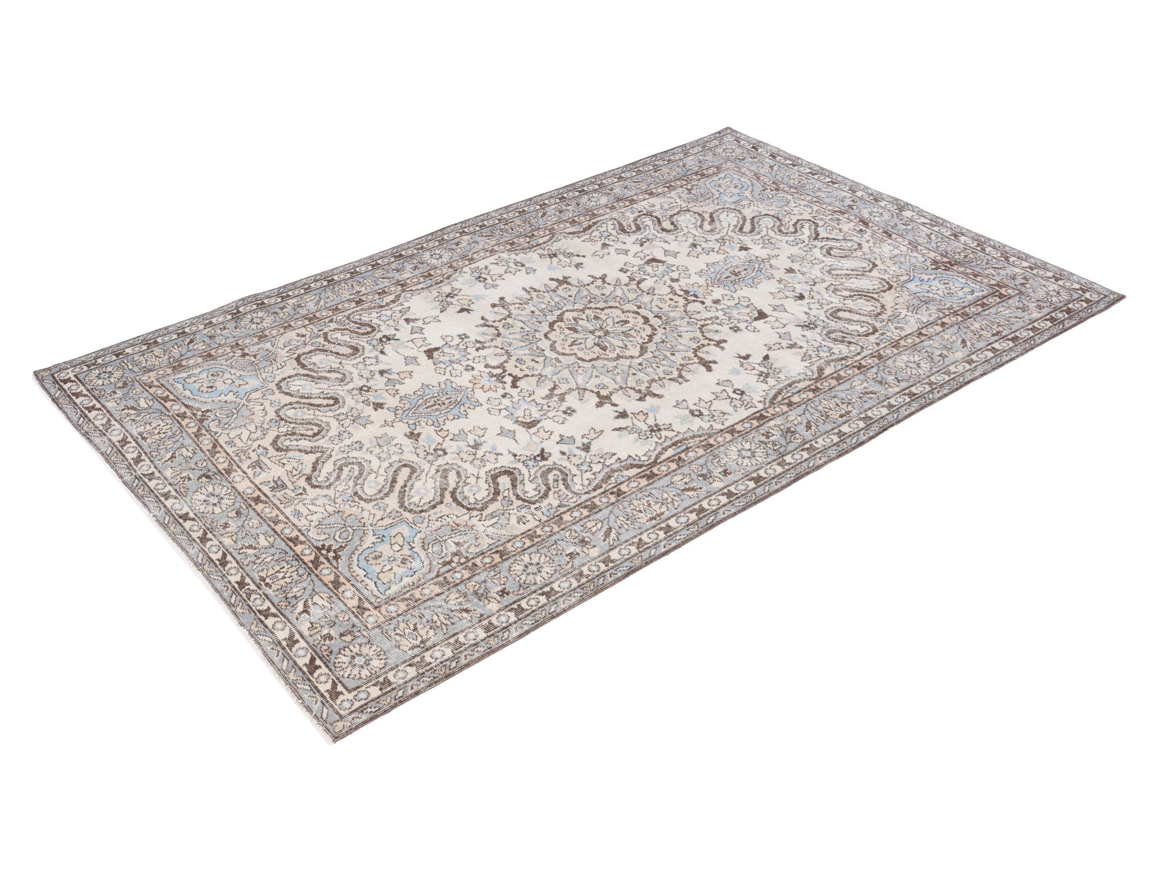 Turkish Isparta area rug in cream and taupe, view 3 of 10