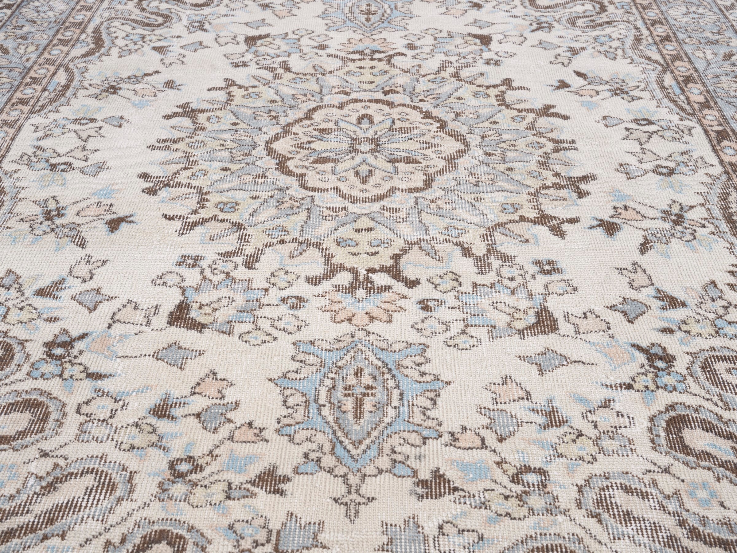Turkish Isparta area rug in cream and taupe, view 4 of 10