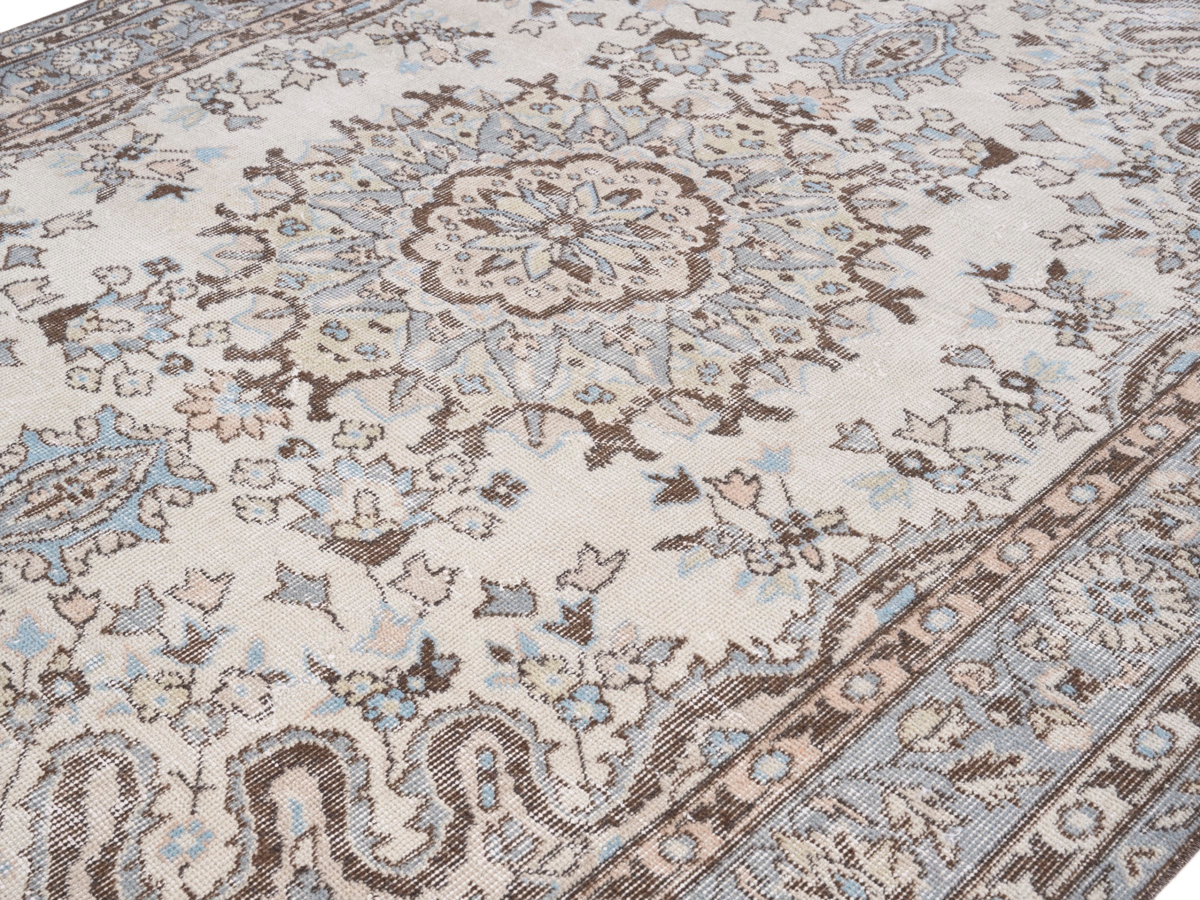 Turkish Isparta area rug in cream and taupe, view 5 of 10