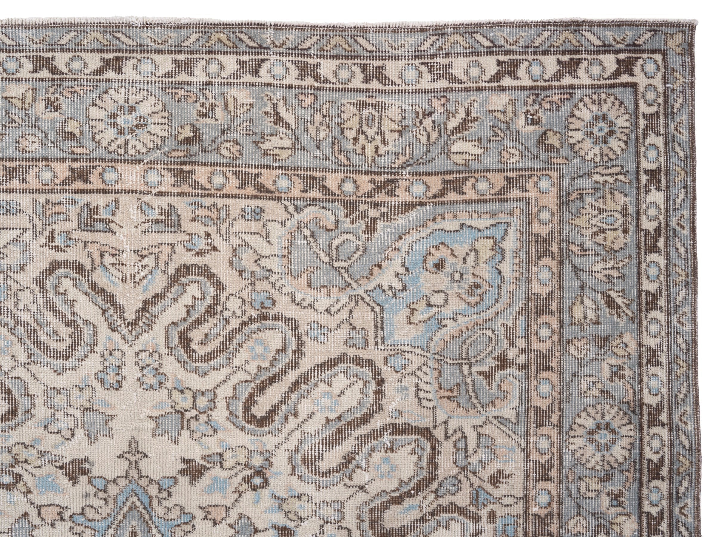 Turkish Isparta area rug in cream and taupe, view 8 of 10