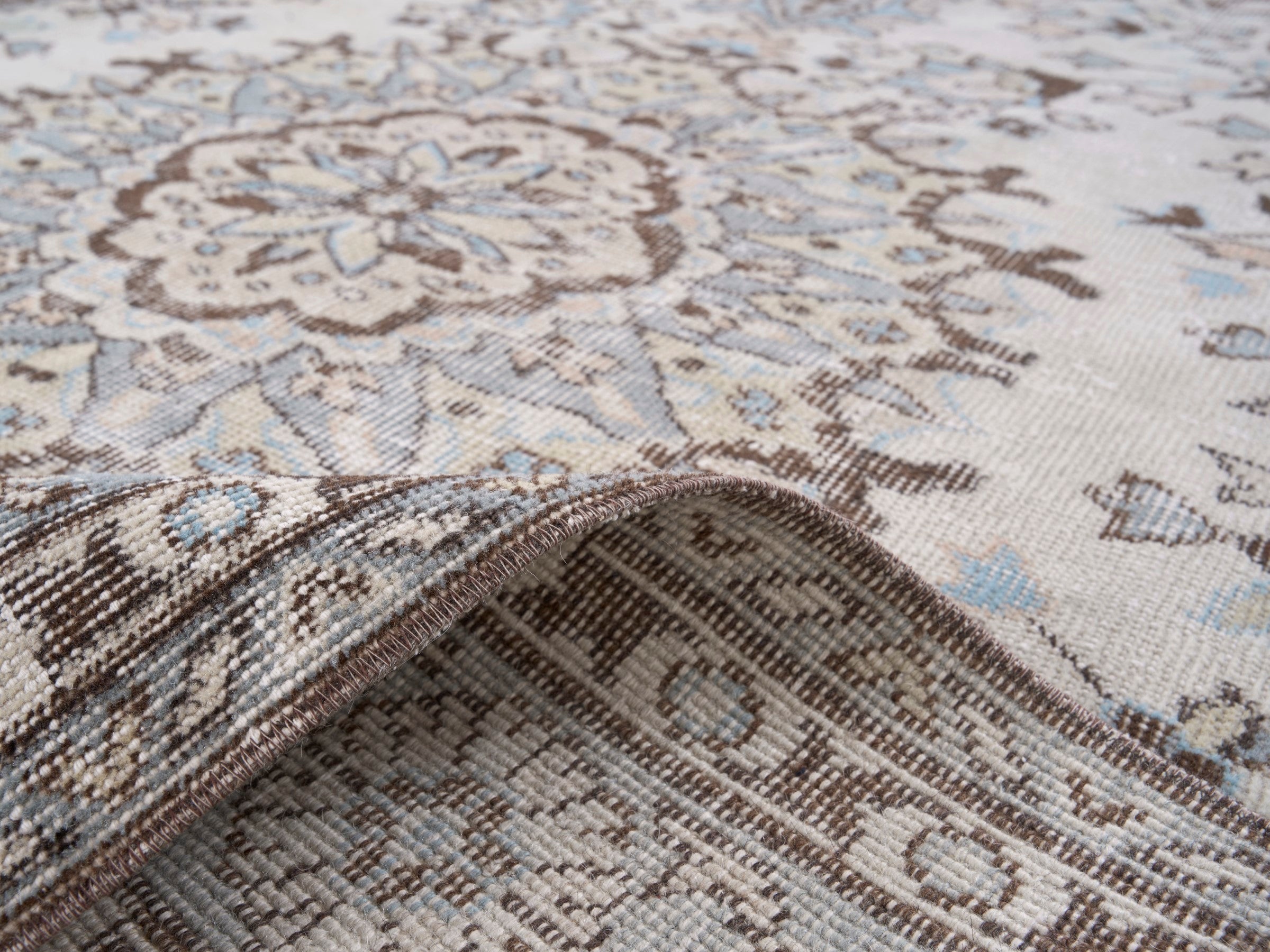 Turkish Isparta area rug in cream and taupe, view 9 of 10