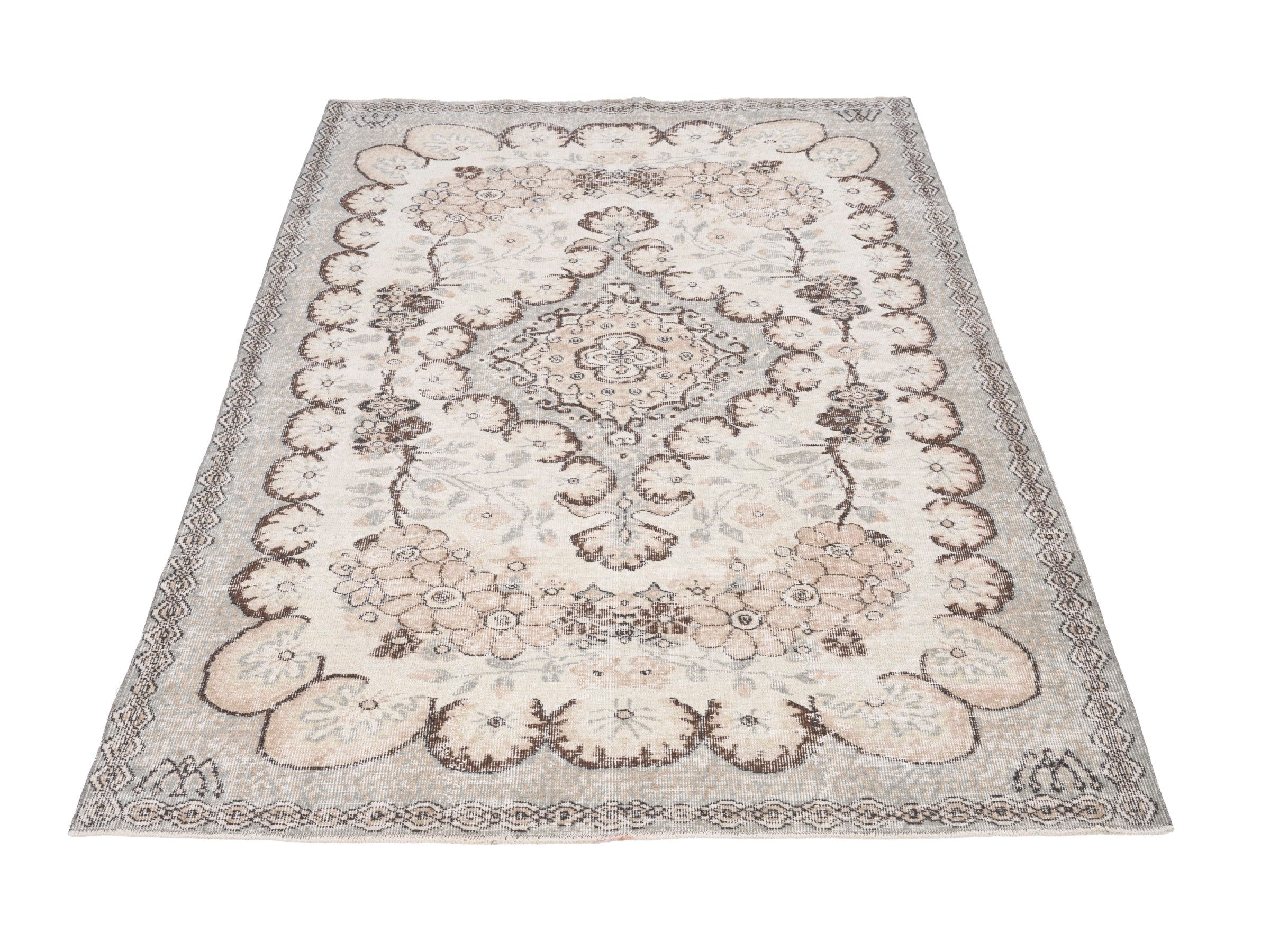Turkish Isparta area rug in cream and greige, view 2 of 10