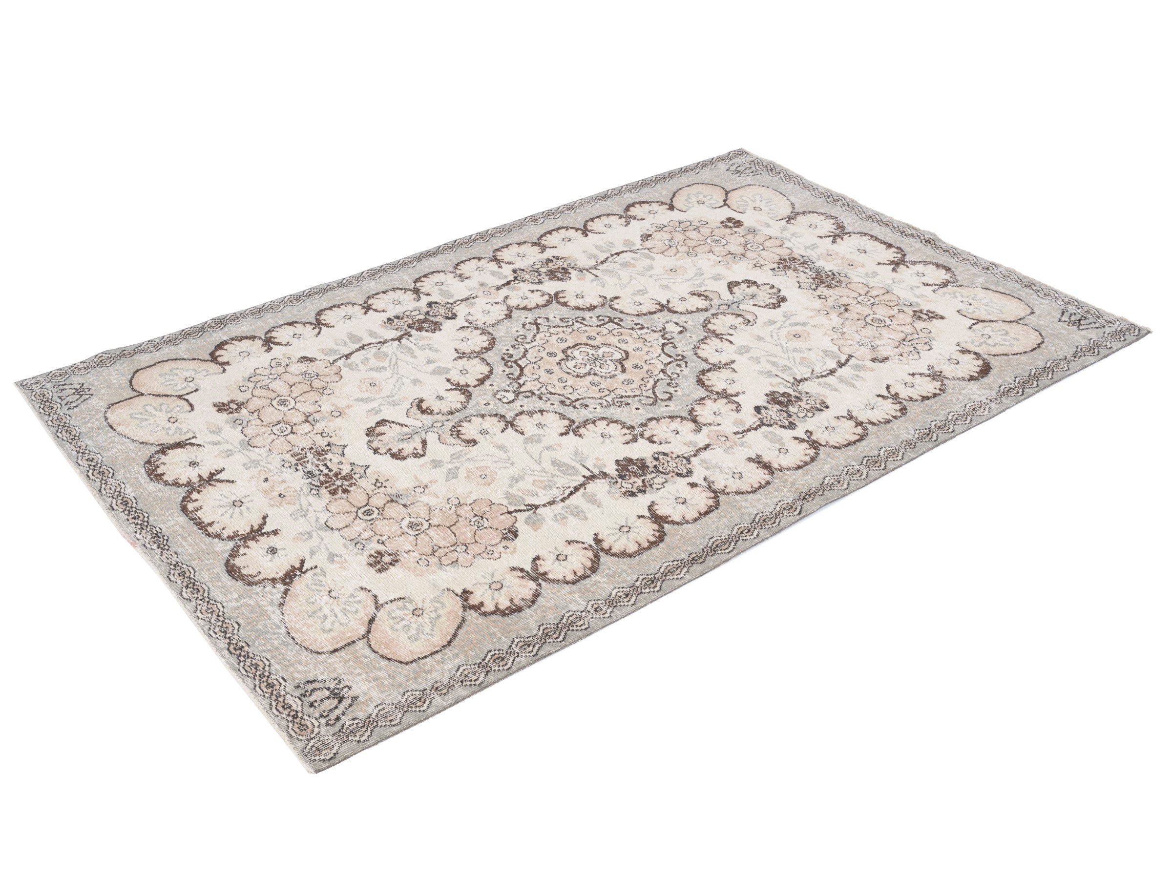 Turkish Isparta area rug in cream and greige, view 3 of 10