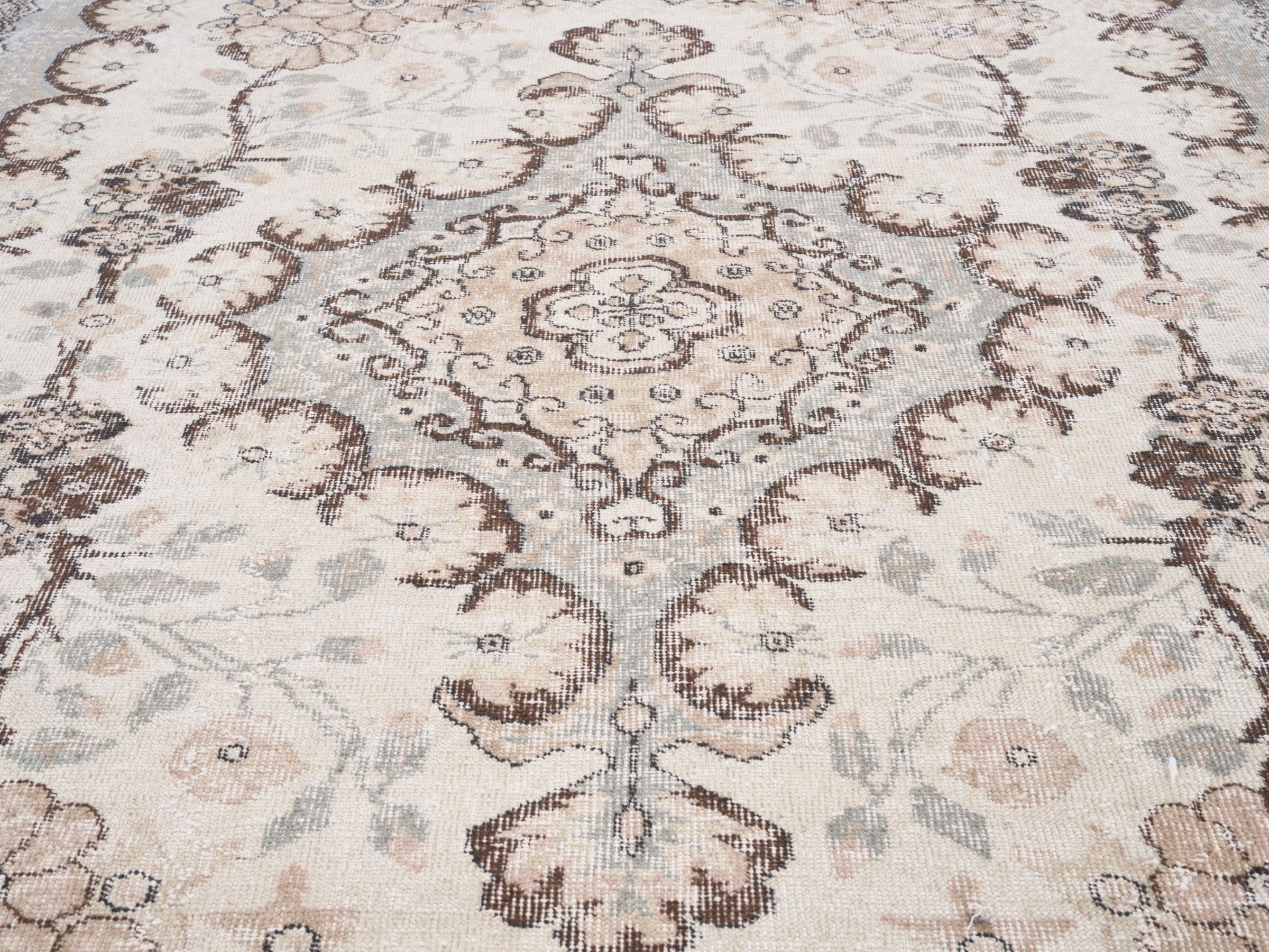 Turkish Isparta area rug in cream and greige, view 4 of 10