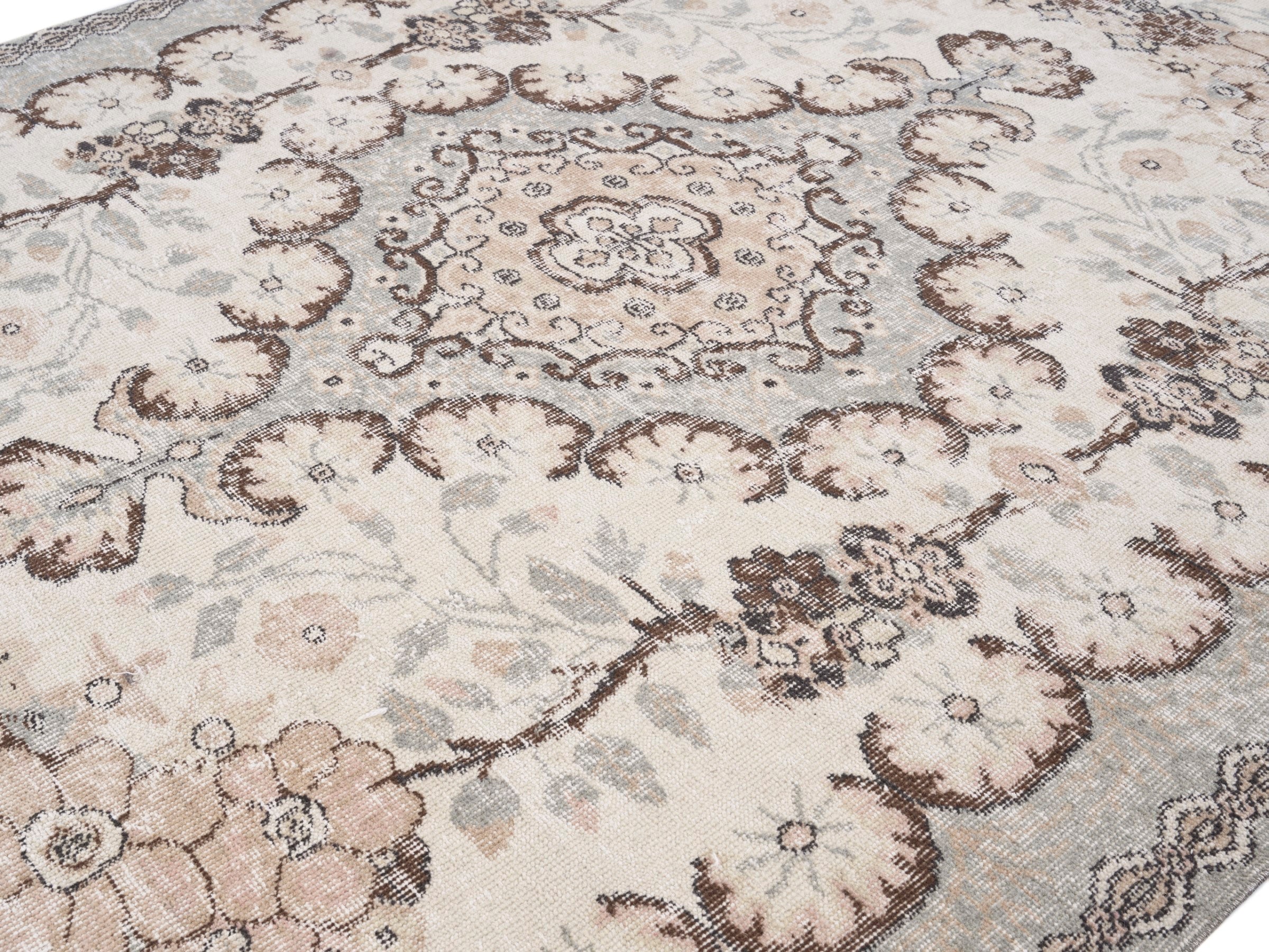 Turkish Isparta area rug in cream and greige, view 5 of 10