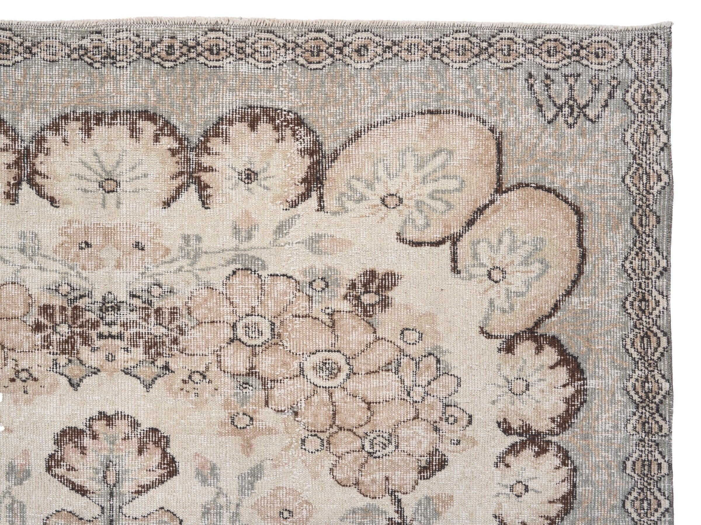 Turkish Isparta area rug in cream and greige, view 8 of 10