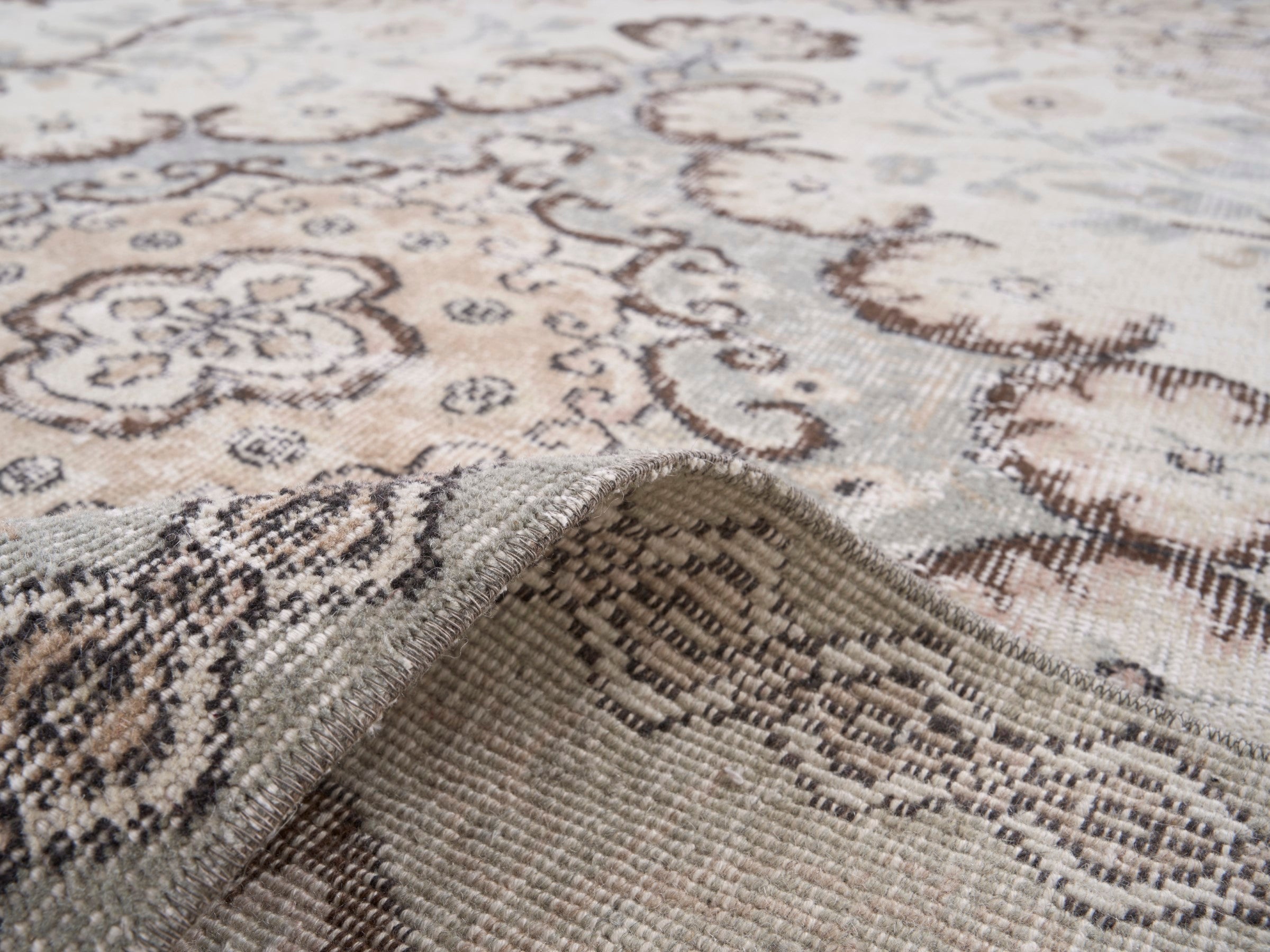 Turkish Isparta area rug in cream and greige, view 9 of 10