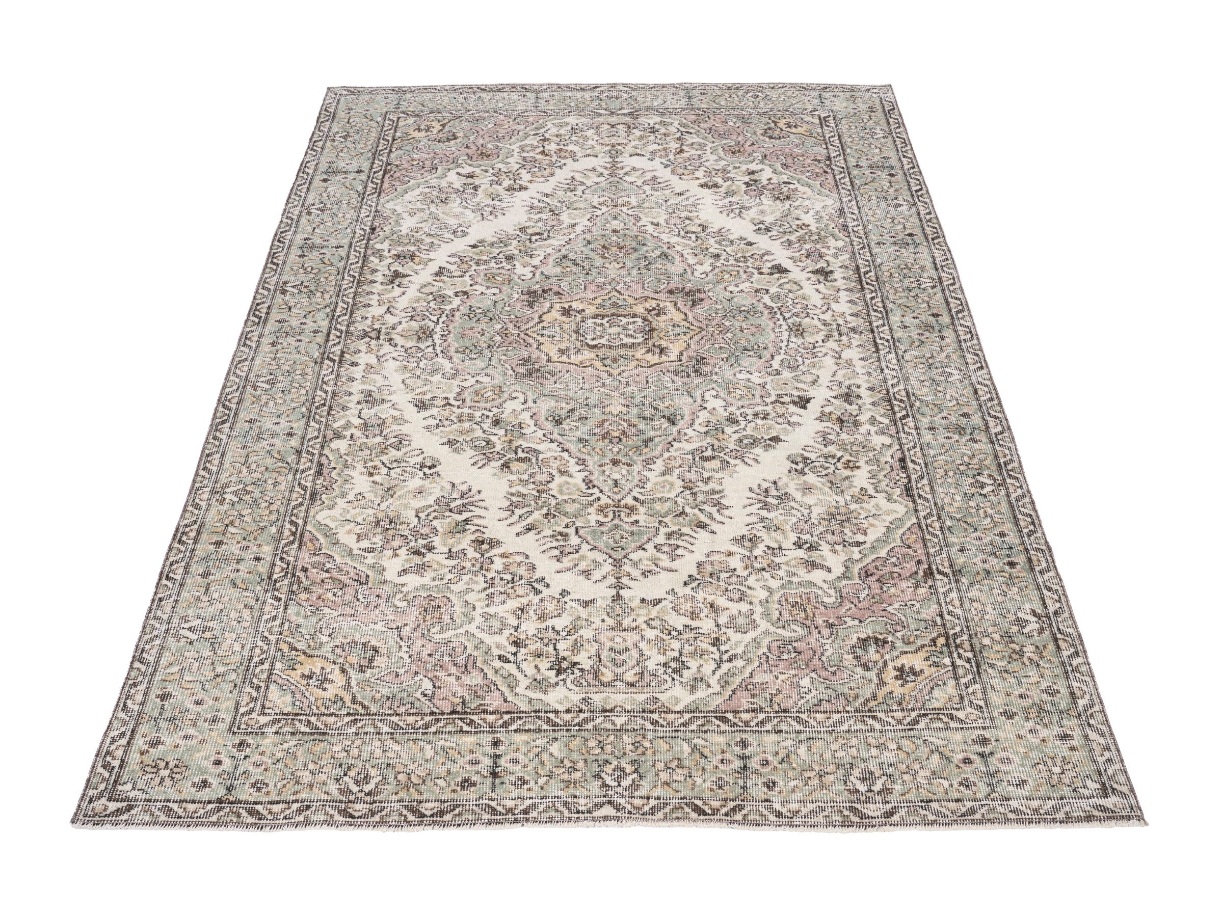 Turkish Isparta area rug in cream and taupe, view 2 of 10