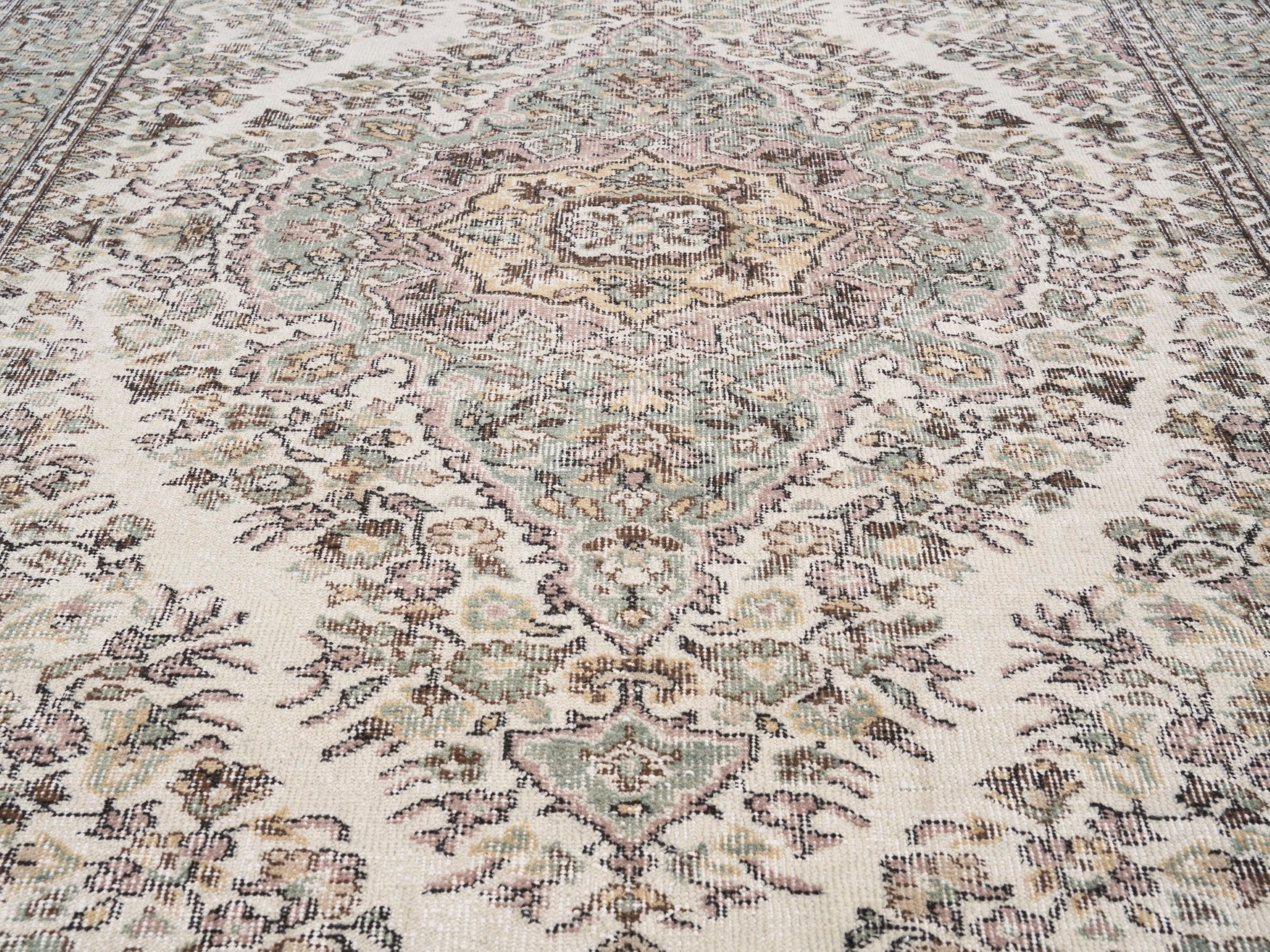 Turkish Isparta area rug in cream and taupe, view 4 of 10