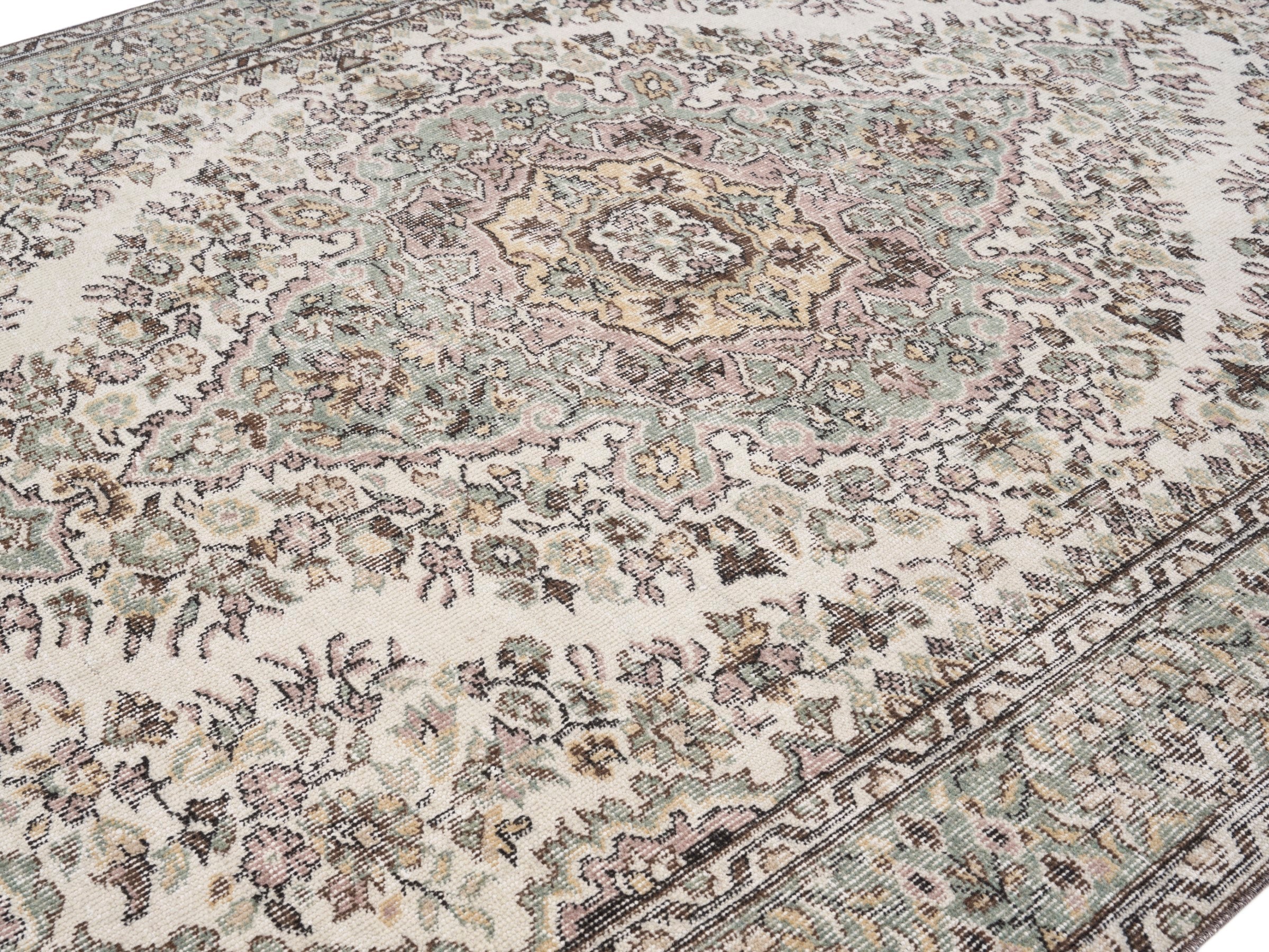 Turkish Isparta area rug in cream and taupe, view 5 of 10