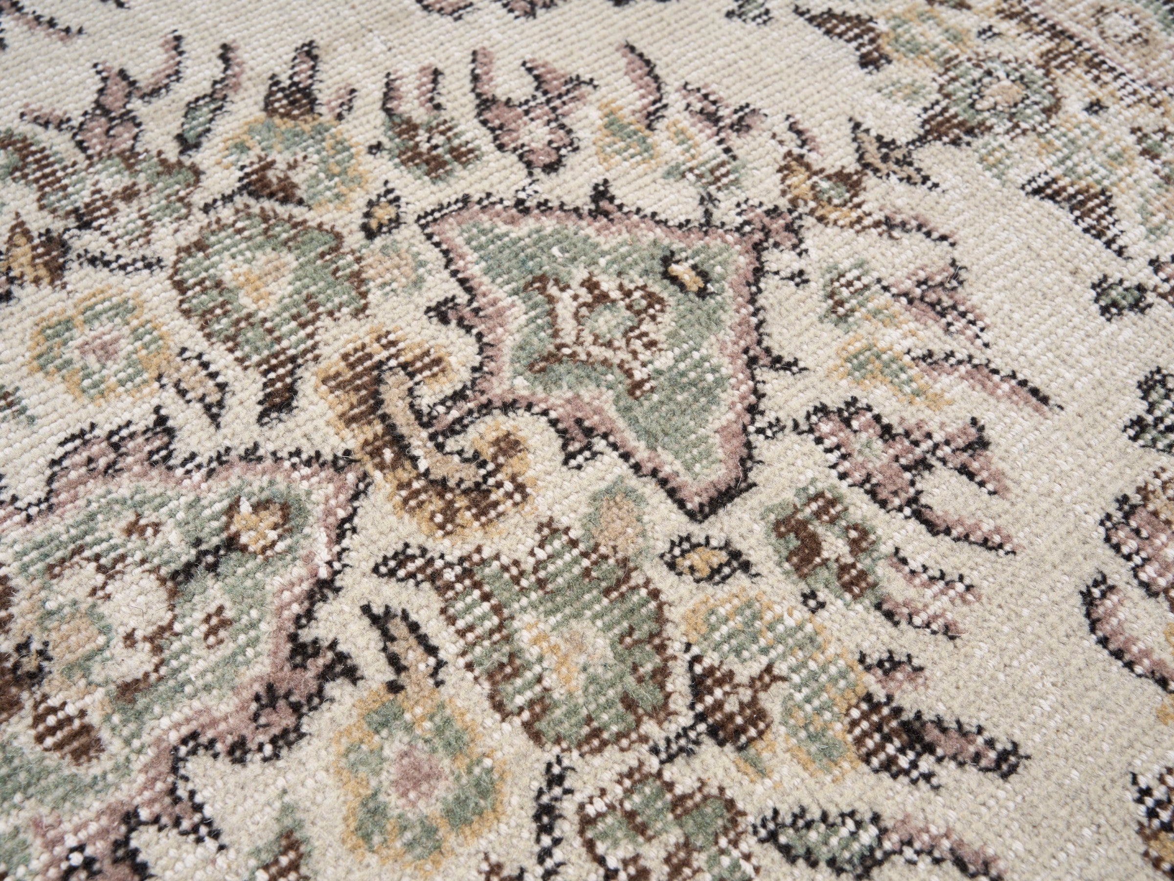 Turkish Isparta area rug in cream and taupe, view 7 of 10