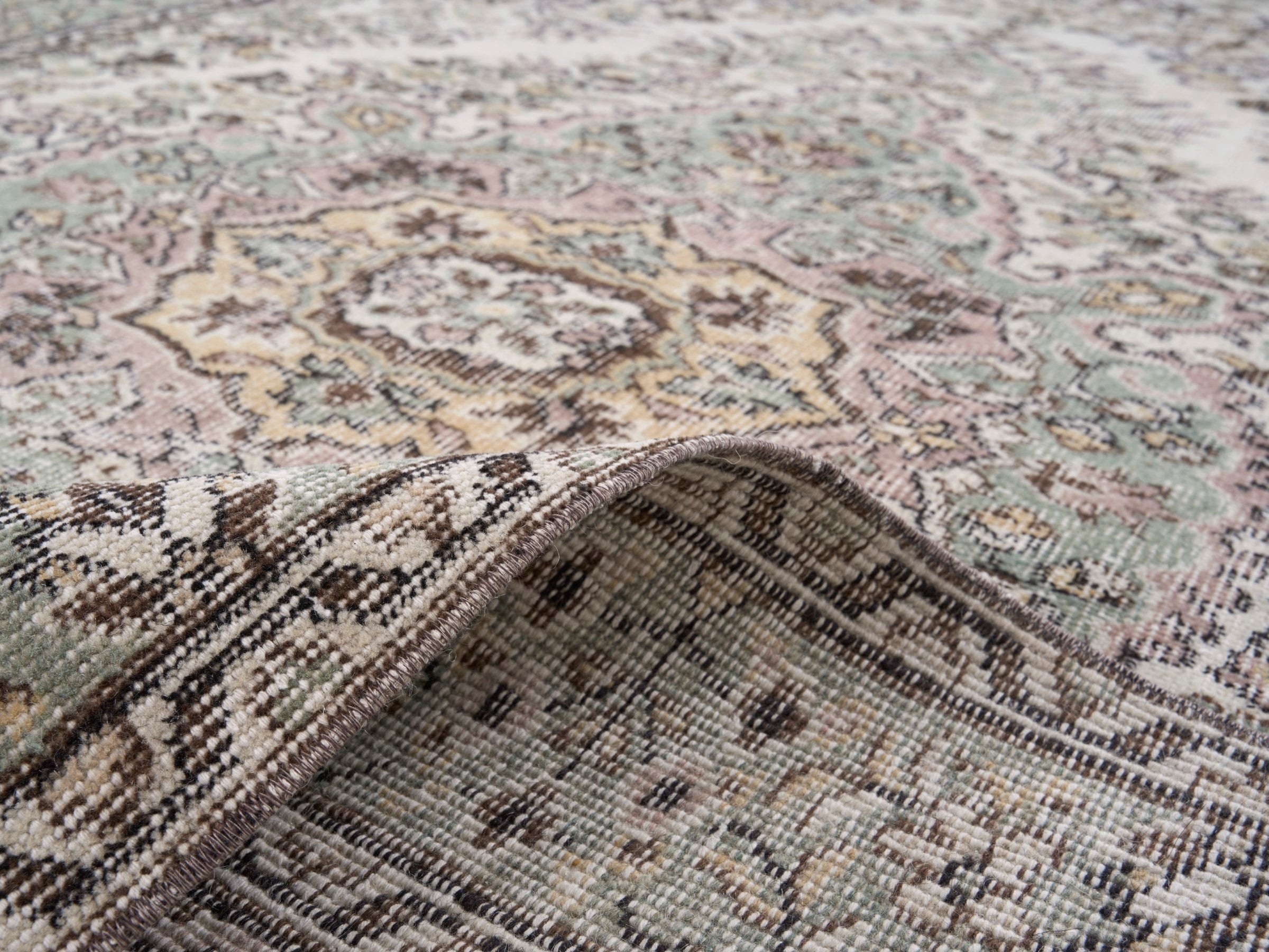 Turkish Isparta area rug in cream and taupe, view 9 of 10