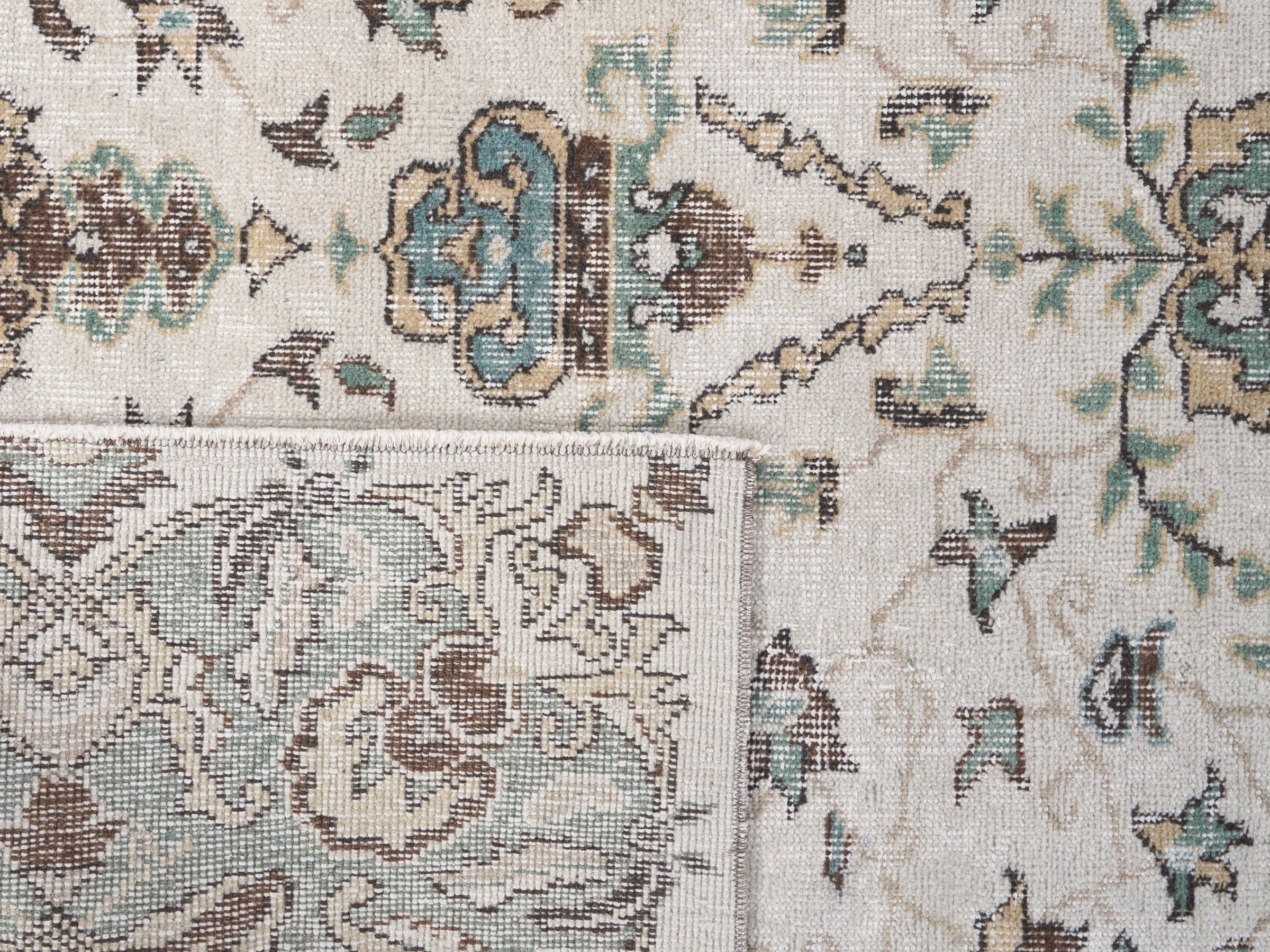 Turkish Isparta area rug in turquoise and cream, view 10 of 10