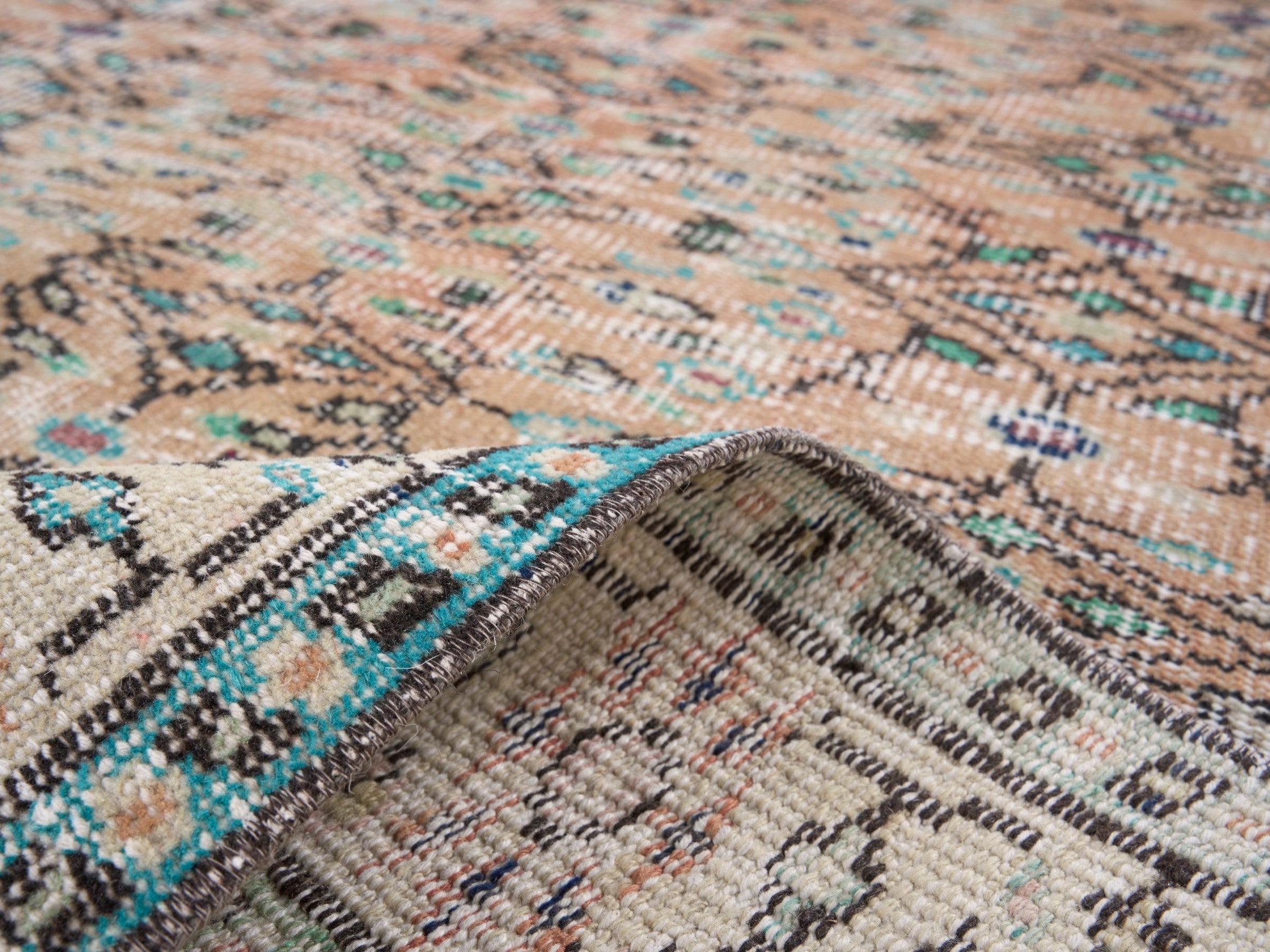 Turkish Manisa area rug in terracotta and cream, view 9 of 10