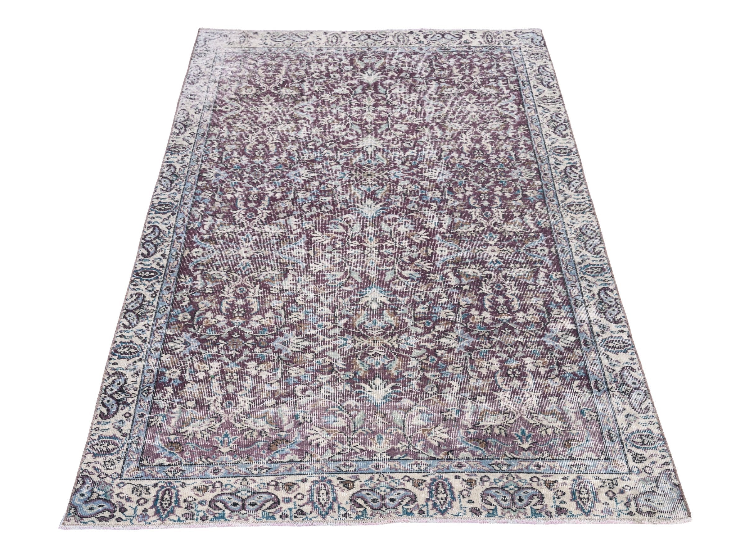 Turkish Isparta area rug in burgundy and dusty rose, view 2 of 10
