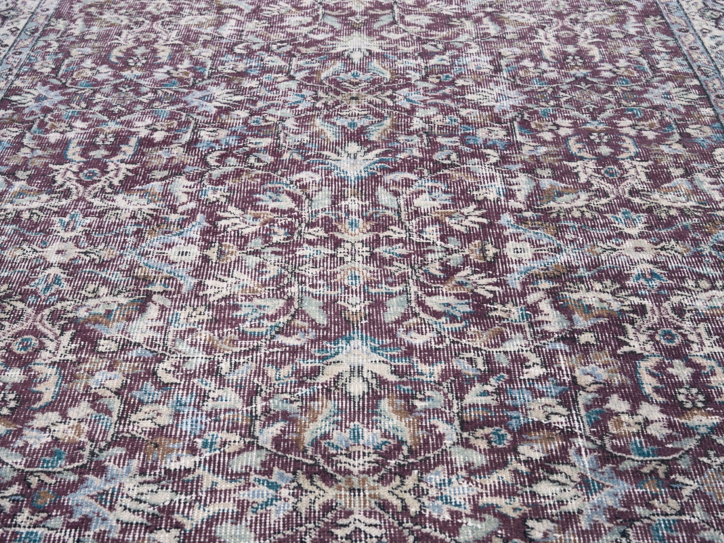 Turkish Isparta area rug in burgundy and dusty rose, view 4 of 10