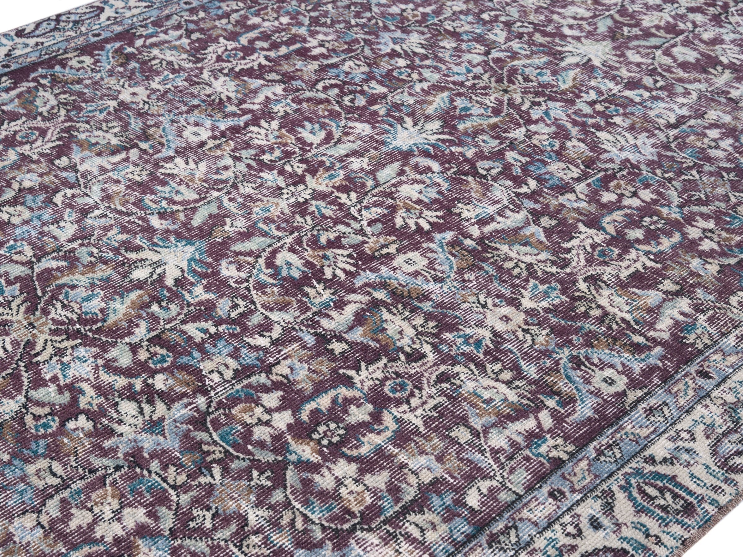 Turkish Isparta area rug in burgundy and dusty rose, view 5 of 10