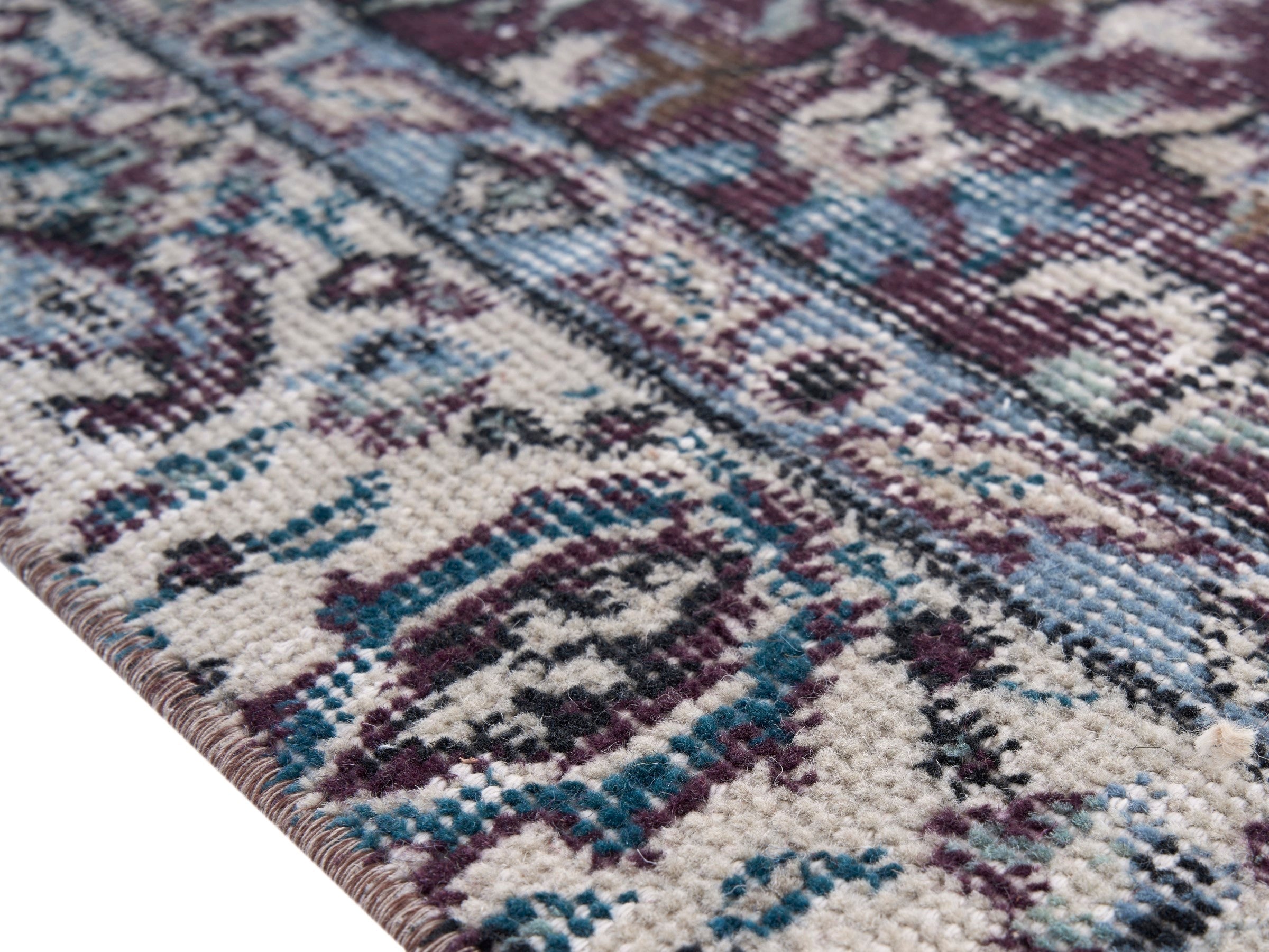 Turkish Isparta area rug in burgundy and dusty rose, view 6 of 10