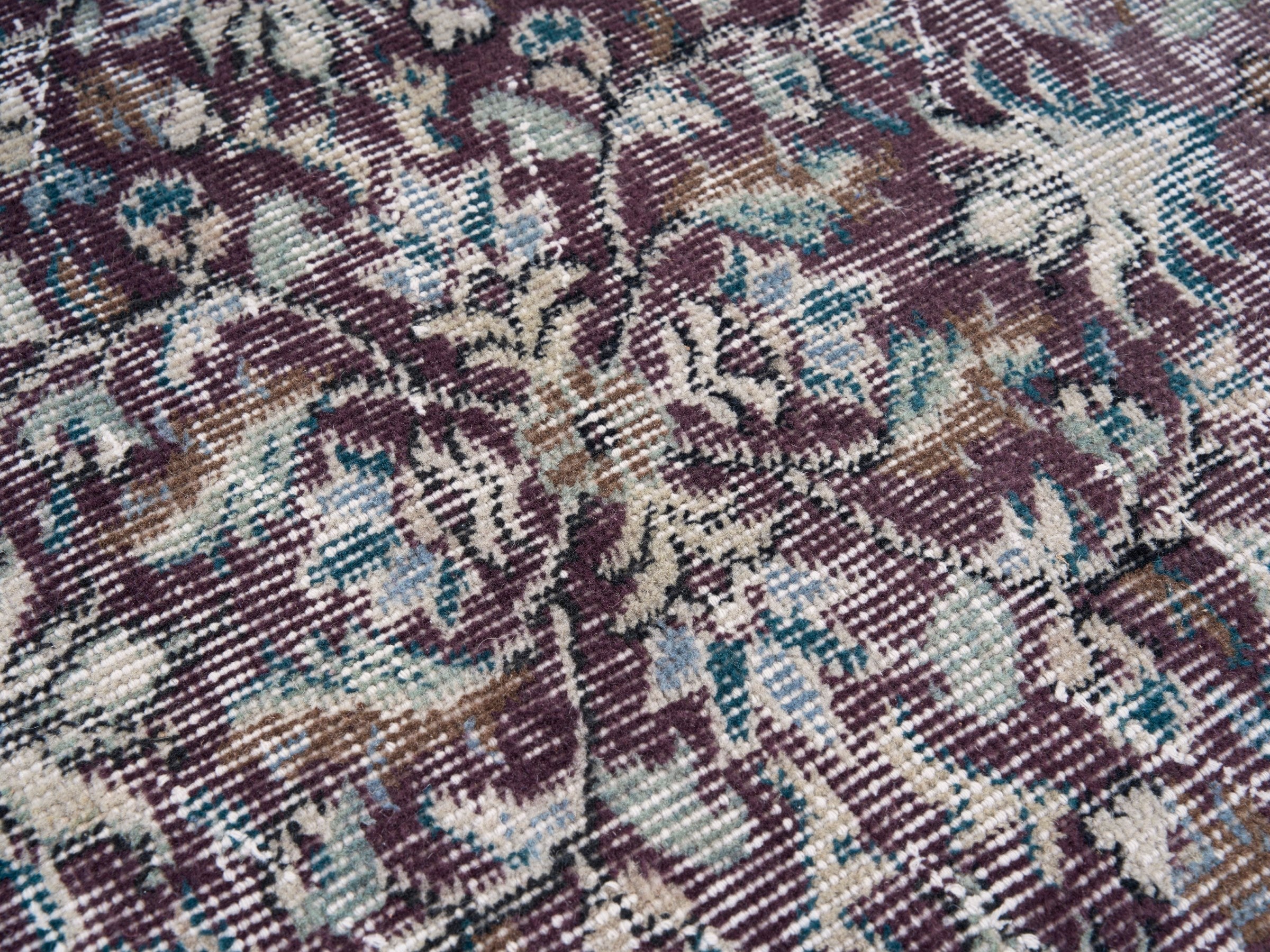 Turkish Isparta area rug in burgundy and dusty rose, view 7 of 10
