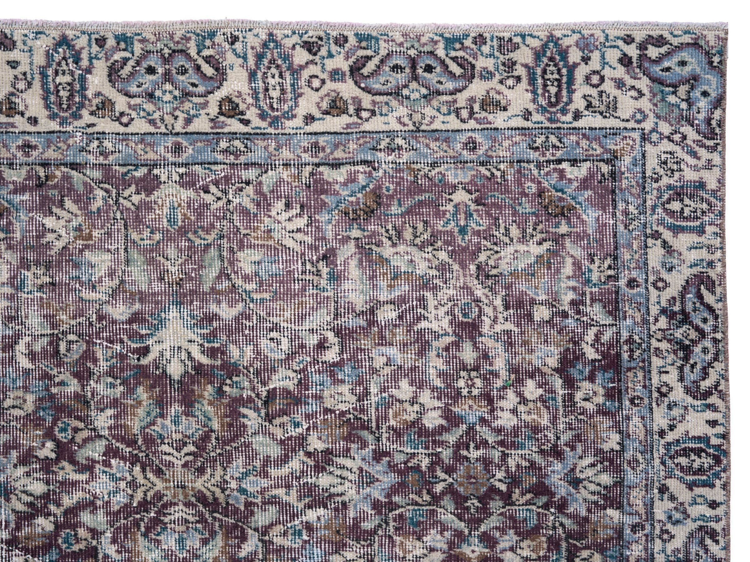 Turkish Isparta area rug in burgundy and dusty rose, view 8 of 10