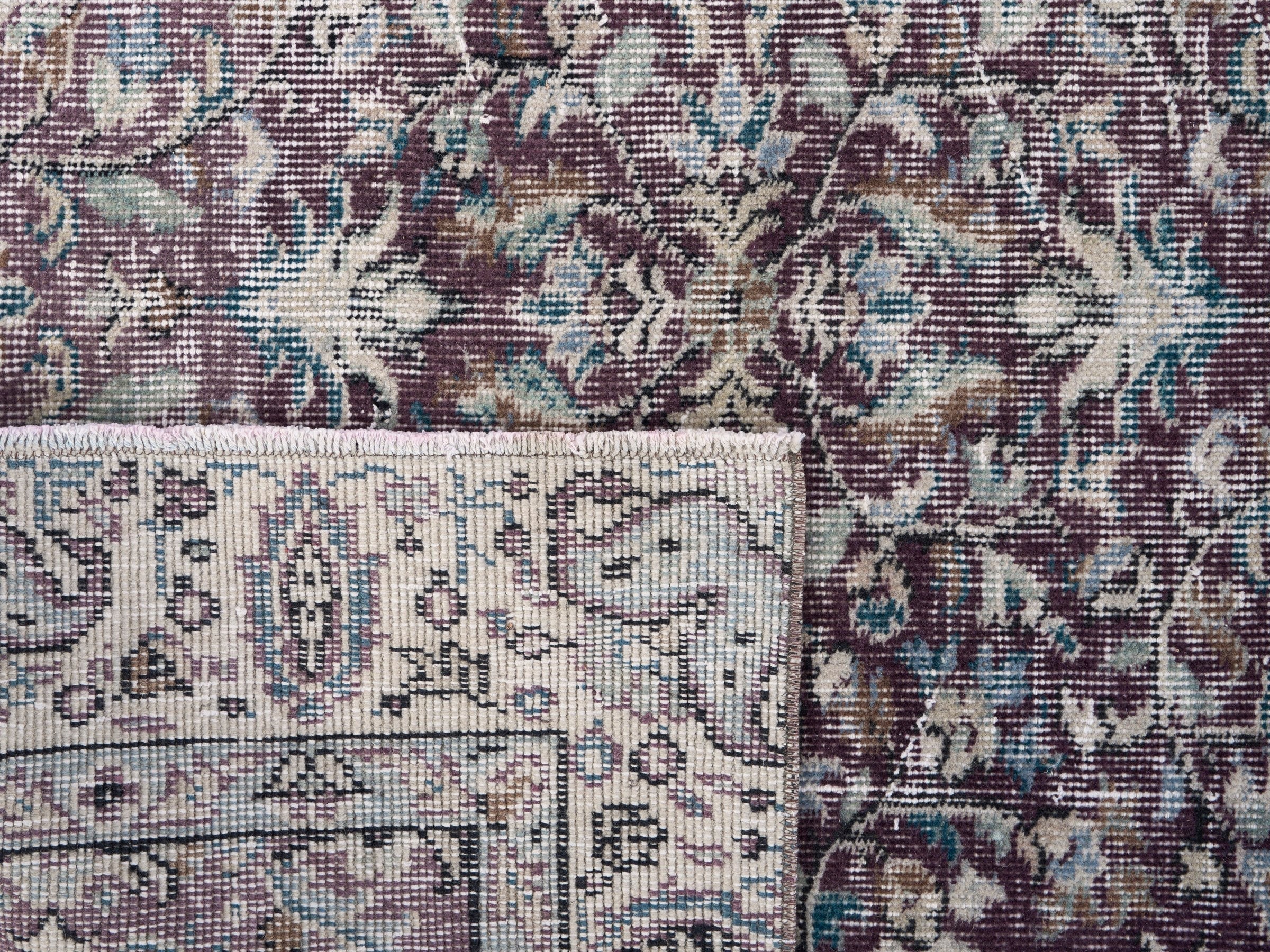 Turkish Isparta area rug in burgundy and dusty rose, view 10 of 10