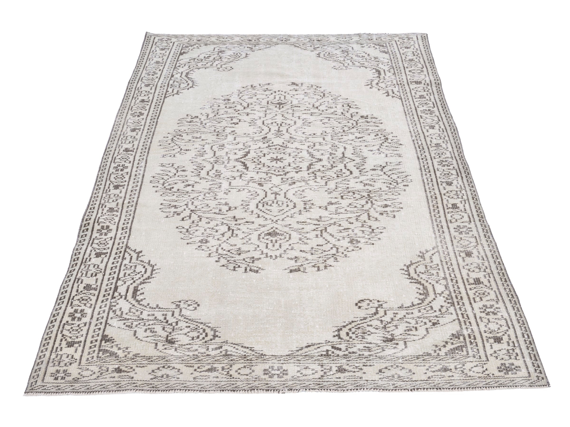 Turkish Manisa area rug in ivory and greige, view 2 of 10