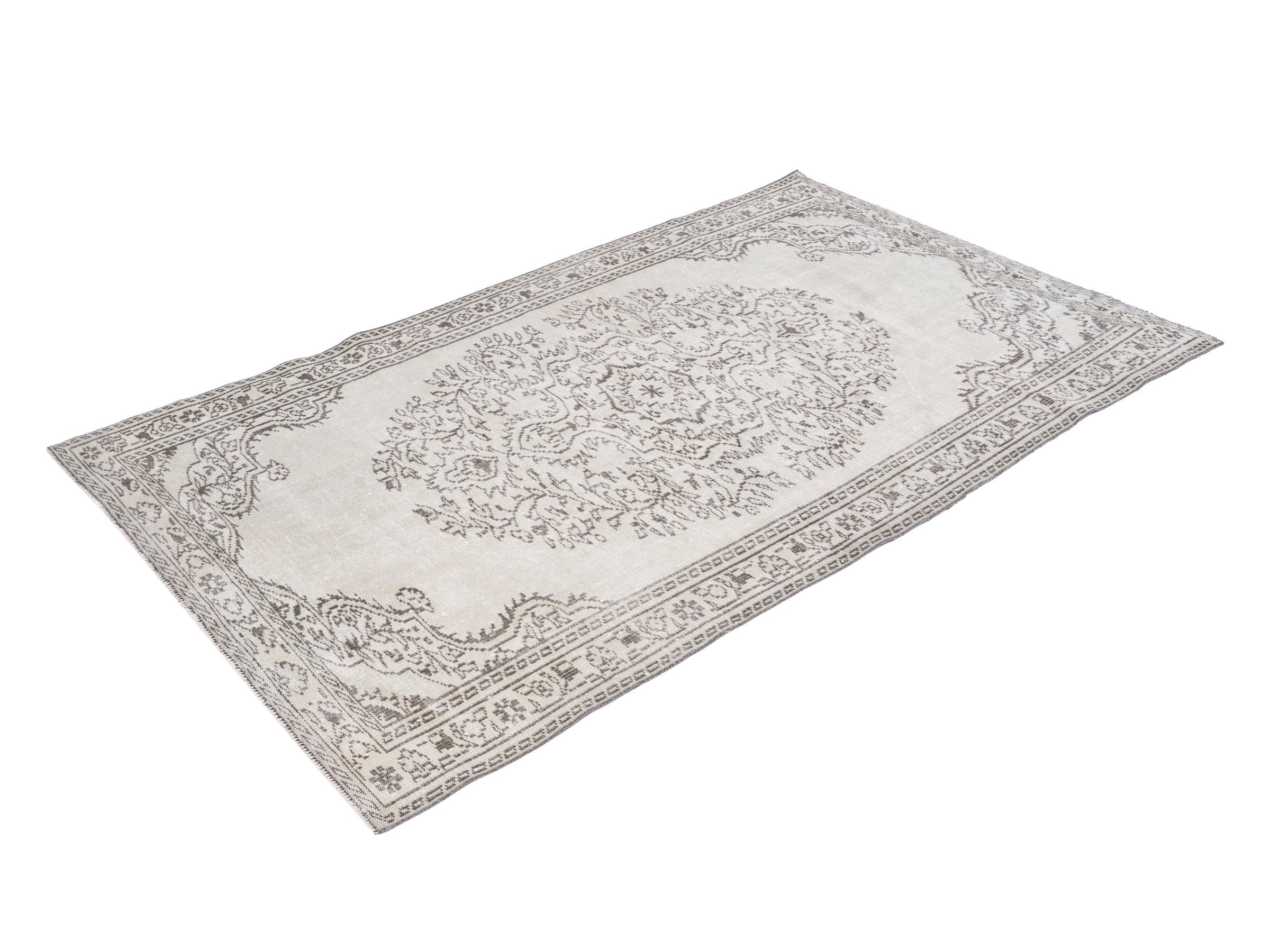 Turkish Manisa area rug in ivory and greige, view 3 of 10