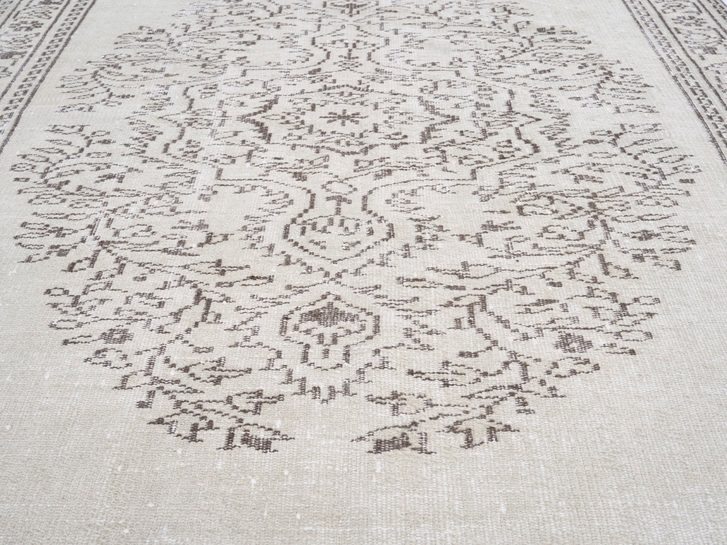 Turkish Manisa area rug in ivory and greige, view 4 of 10