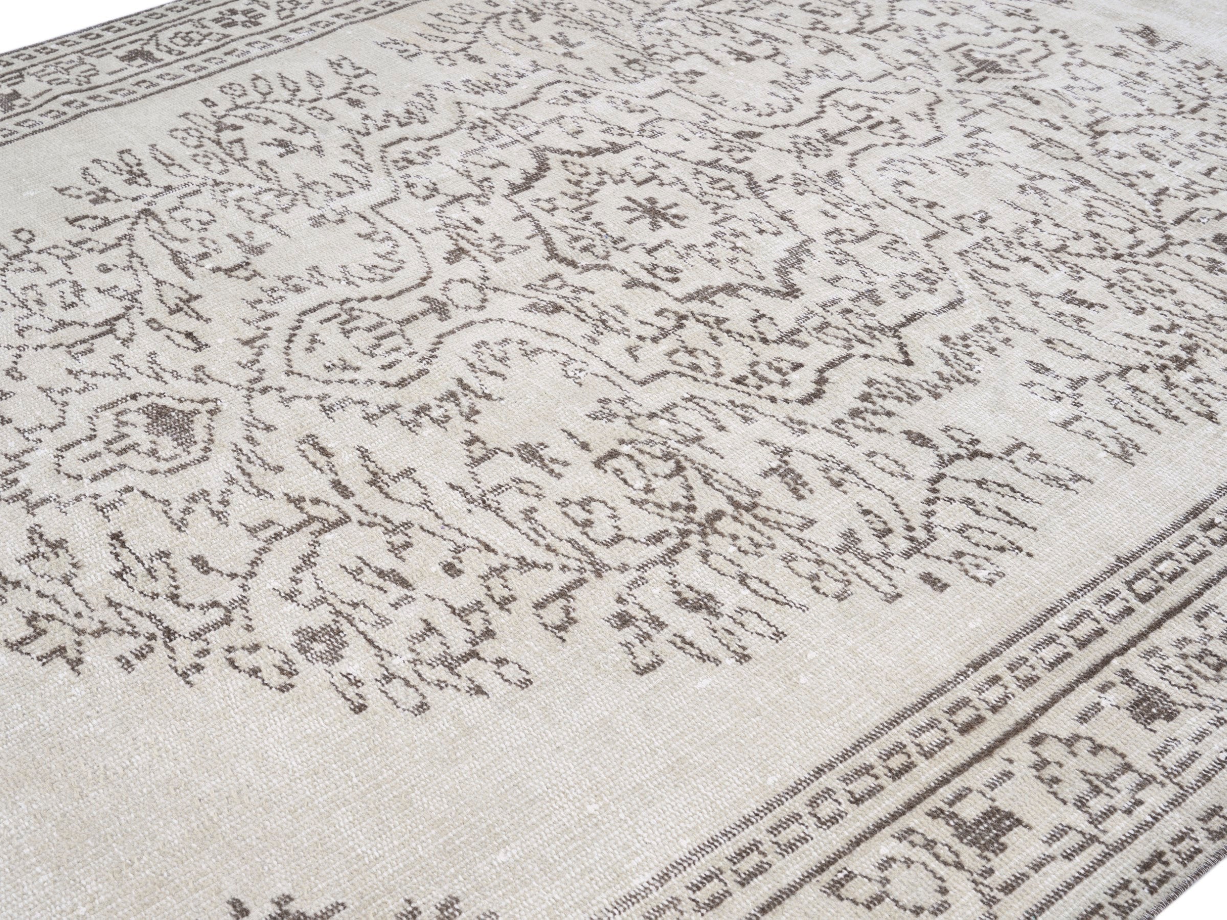 Turkish Manisa area rug in ivory and greige, view 5 of 10