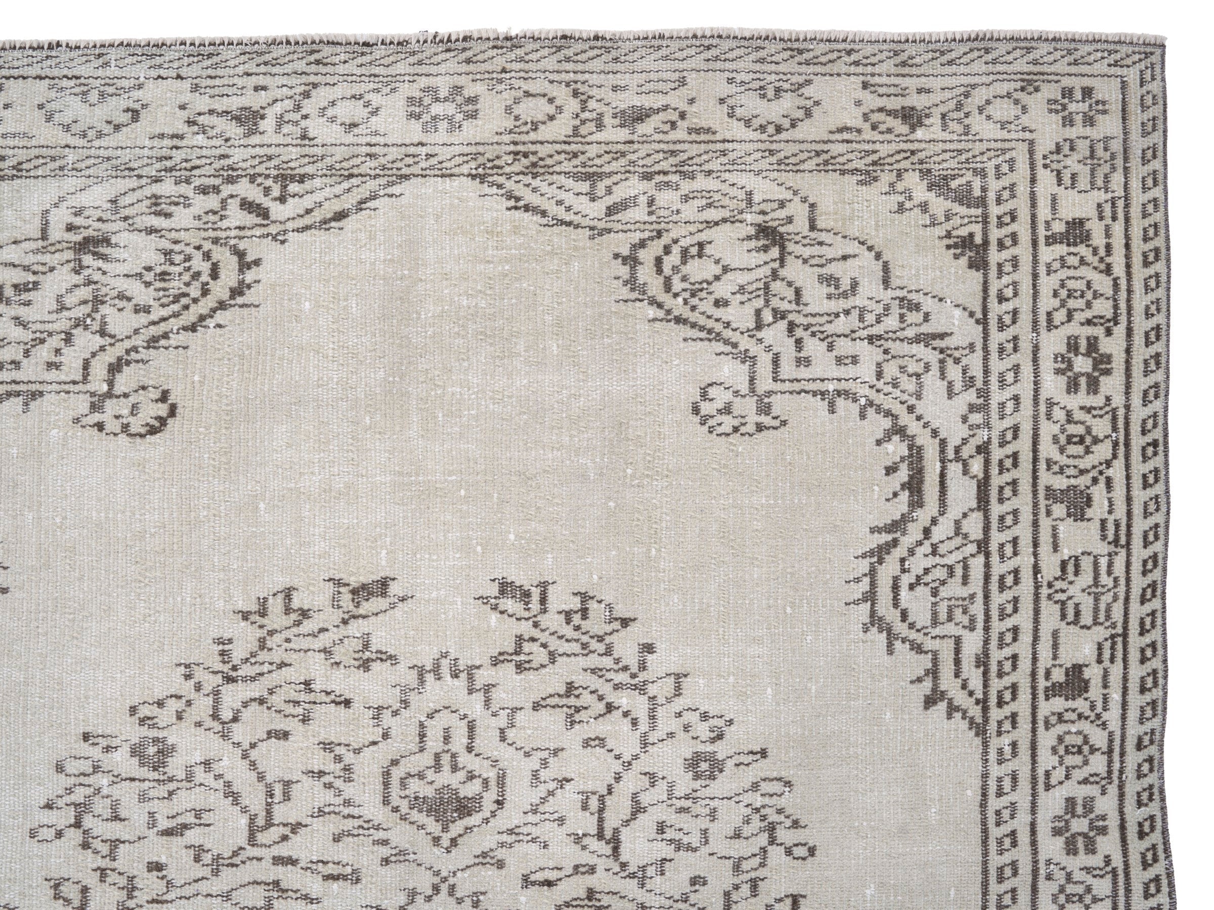 Turkish Manisa area rug in ivory and greige, view 8 of 10
