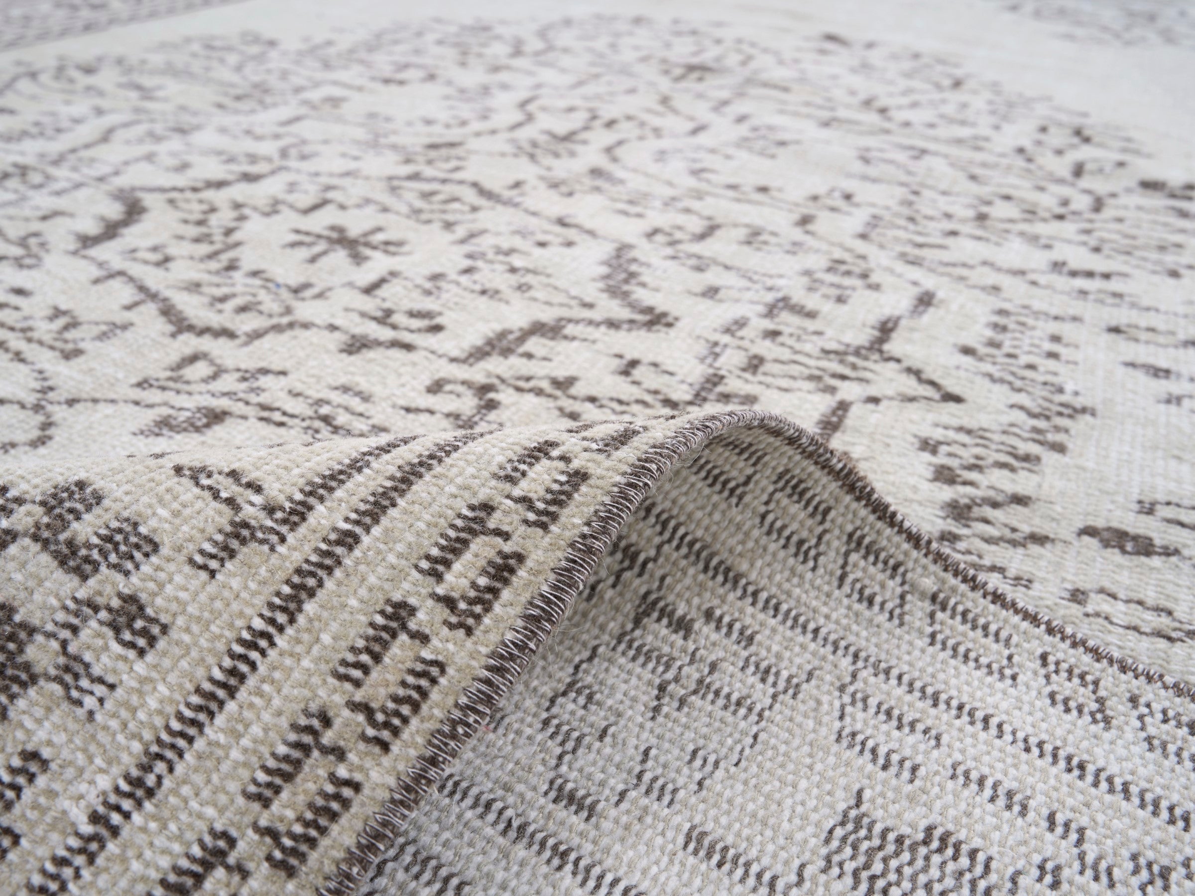 Turkish Manisa area rug in ivory and greige, view 9 of 10