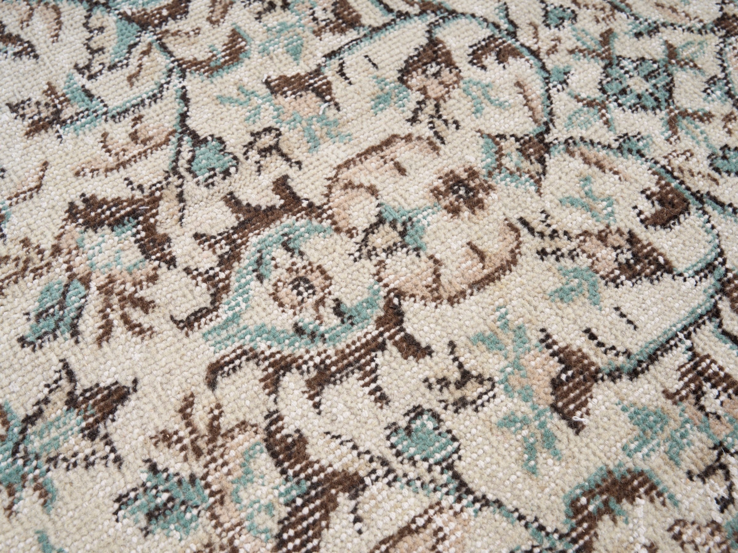 Turkish Isparta area rug in cream and teal, view 7 of 10