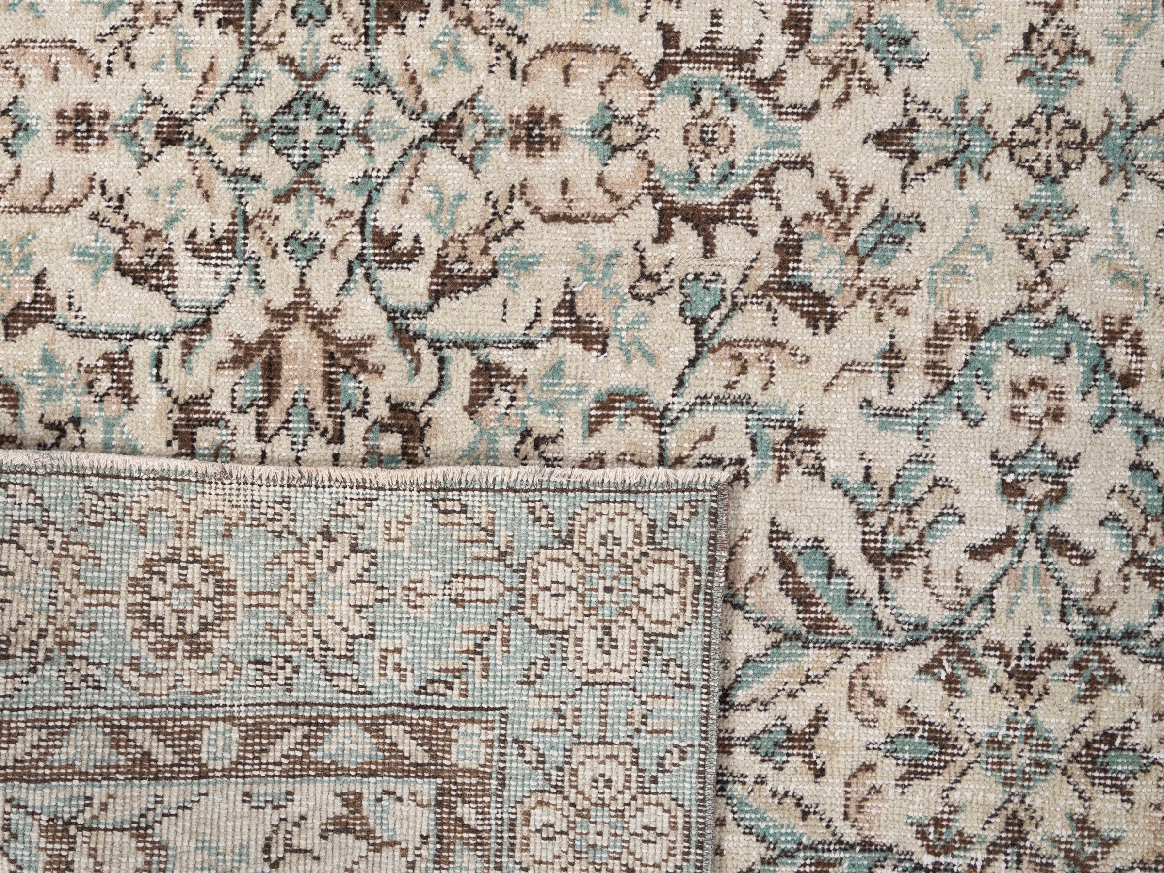 Turkish Isparta area rug in cream and teal, view 10 of 10