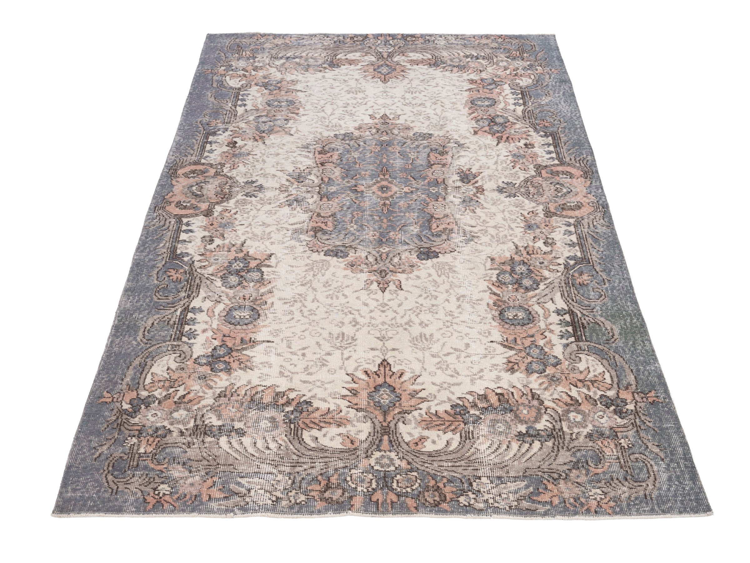 Turkish Isparta area rug in cream and dusty rose, view 2 of 10