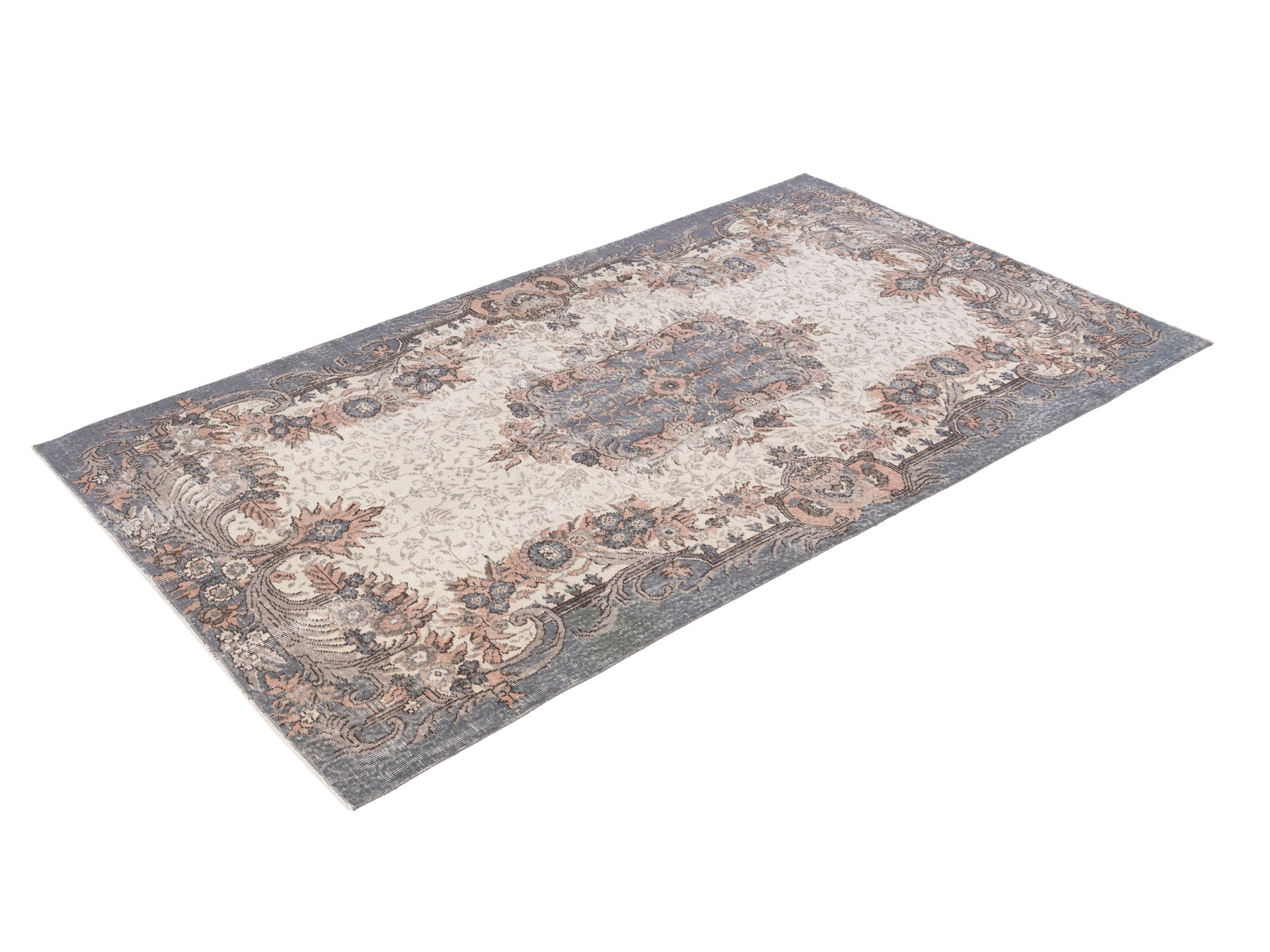 Turkish Isparta area rug in cream and dusty rose, view 3 of 10