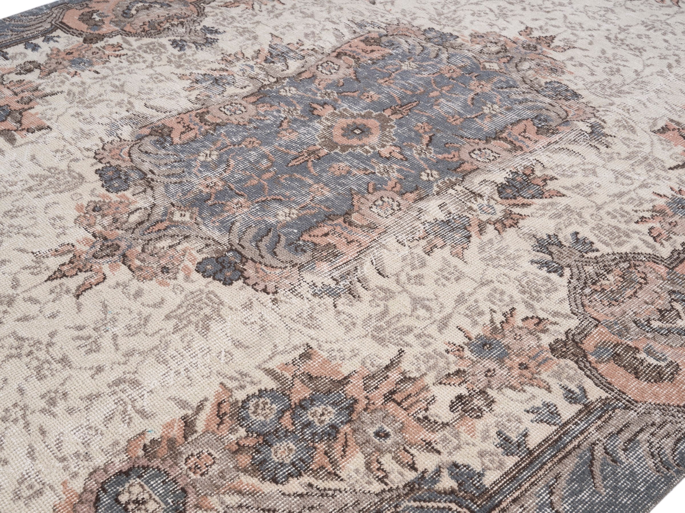 Turkish Isparta area rug in cream and dusty rose, view 5 of 10